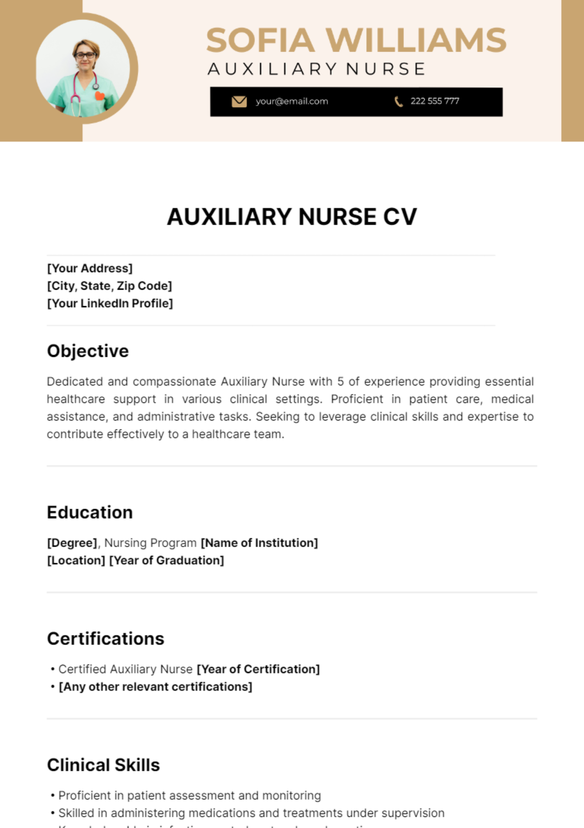 Free Auxiliary Nurse CV Template