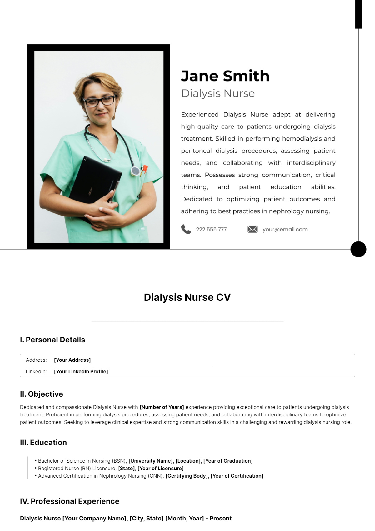 Free Dialysis Nurse CV Template
