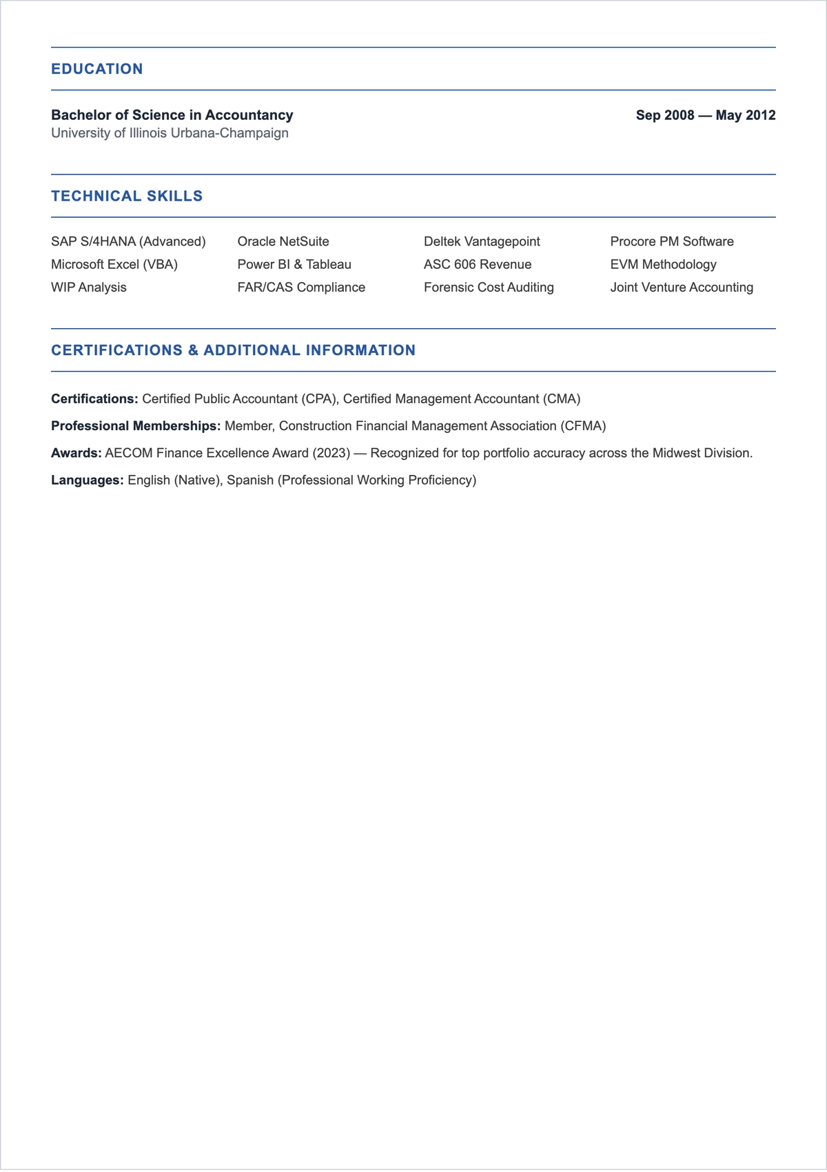 Free Project Accountant ATS CV Template, AI CV Builder