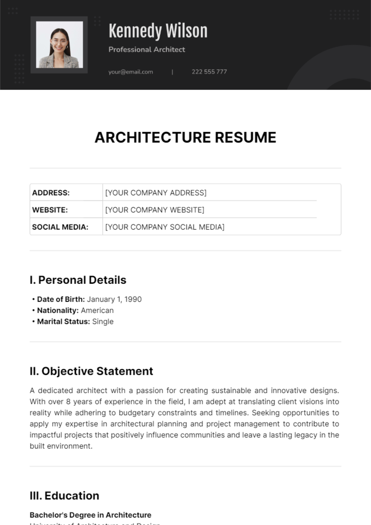 Architect Resume Template