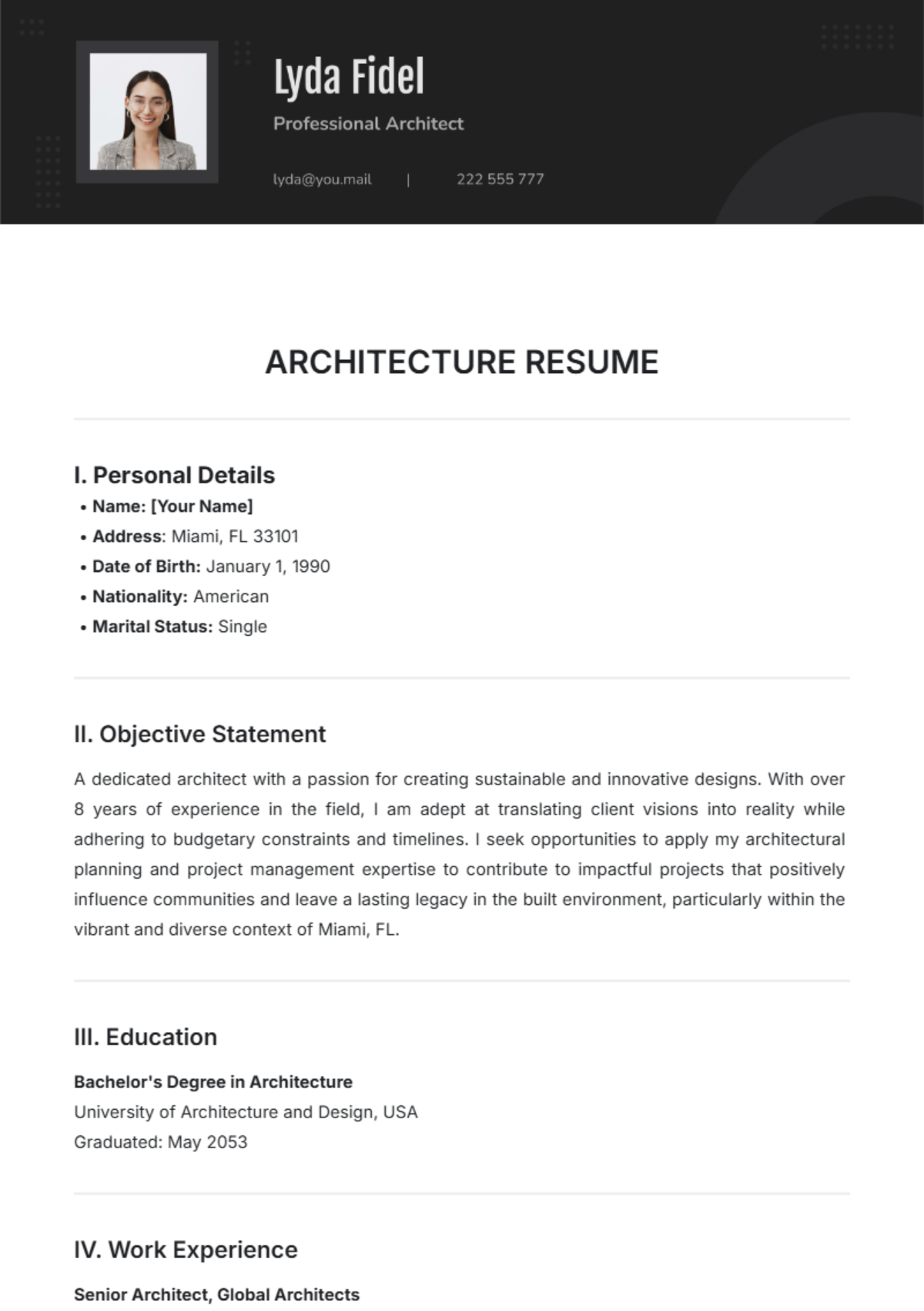 Architect Resume Templates - Edit Online & Download