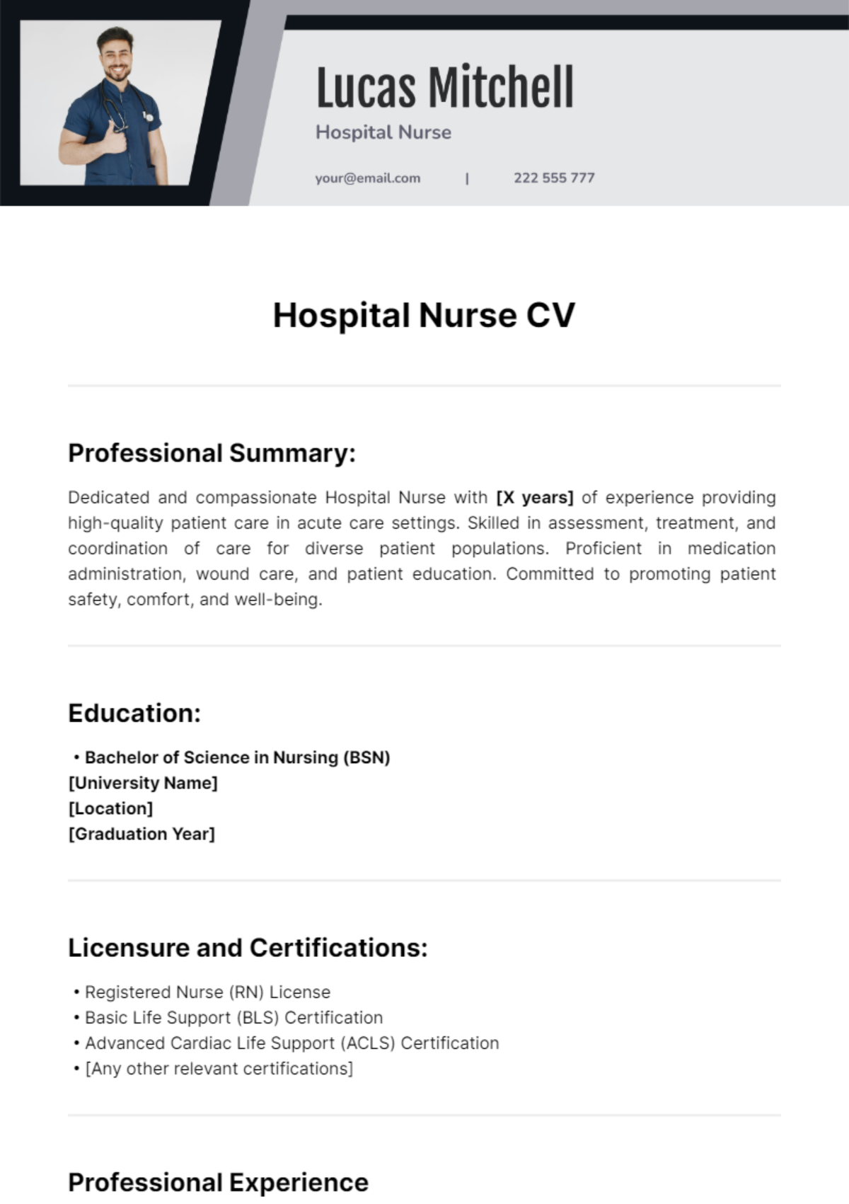 Free Hospital Nurse CV Template