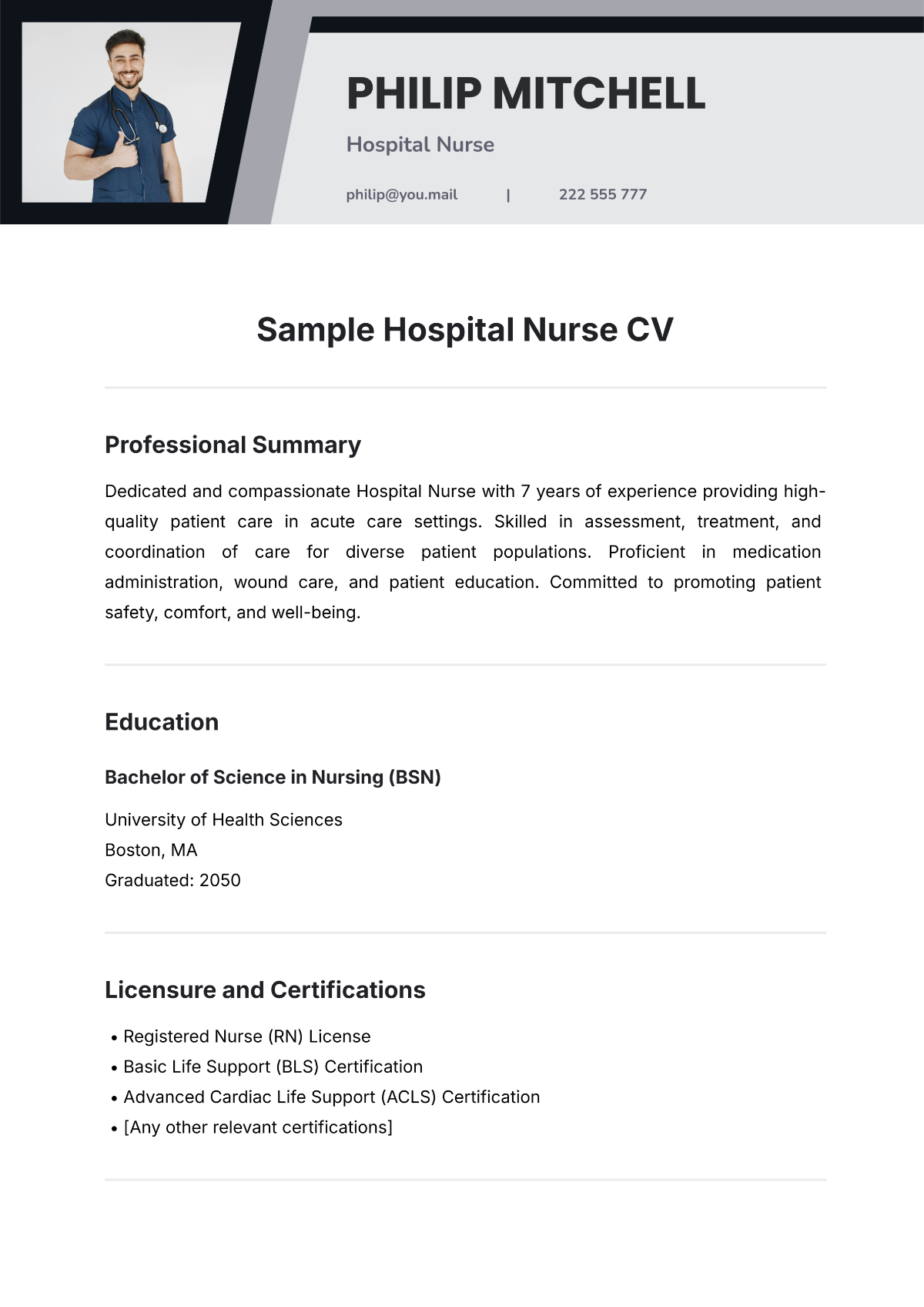 Sample Hospital Nurse CV Template - Edit Online & Download