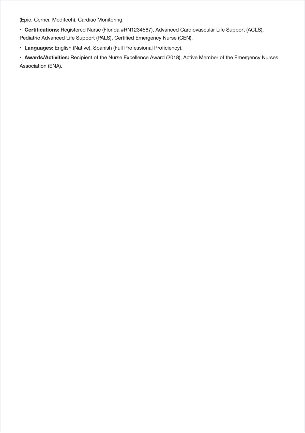 Free International Nurse ATS CV Template, AI CV Builder