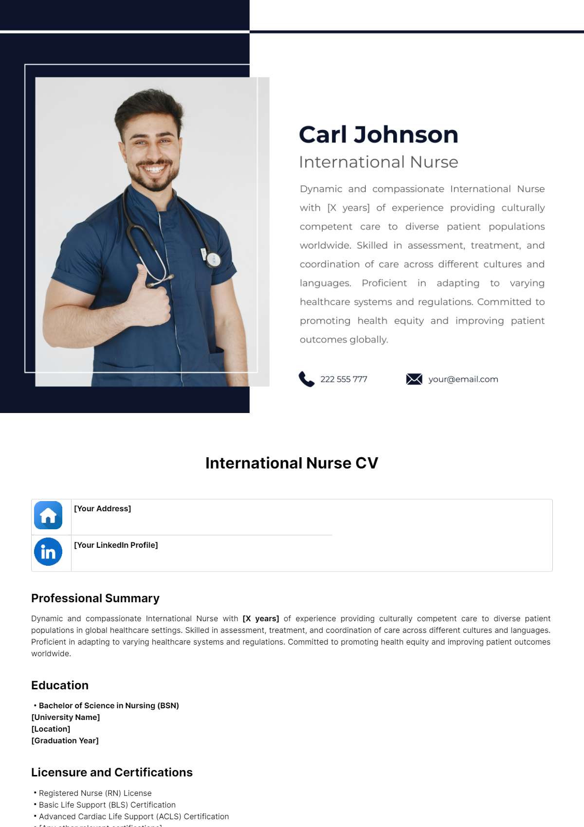 Free International Nurse CV Template