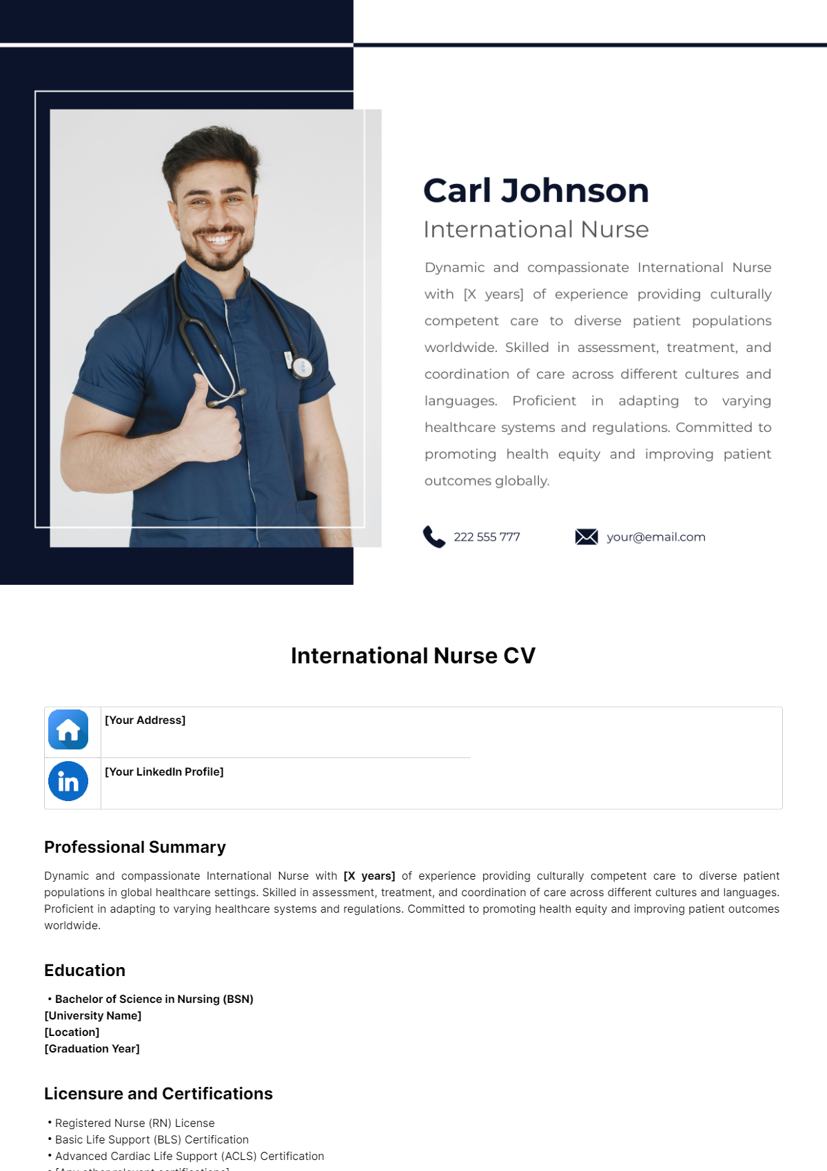 International Nurse CV Template - Edit Online & Download