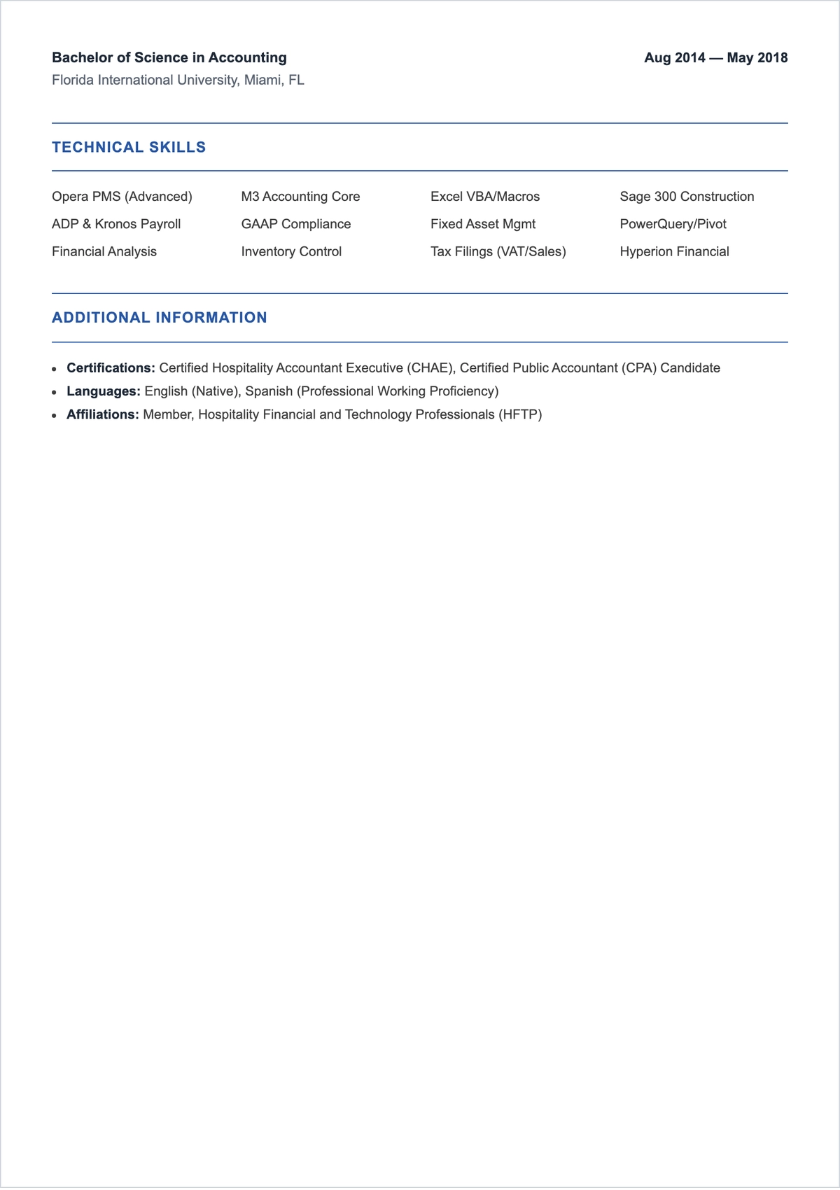 Free Hotel Accountant ATS CV Template, AI CV Builder