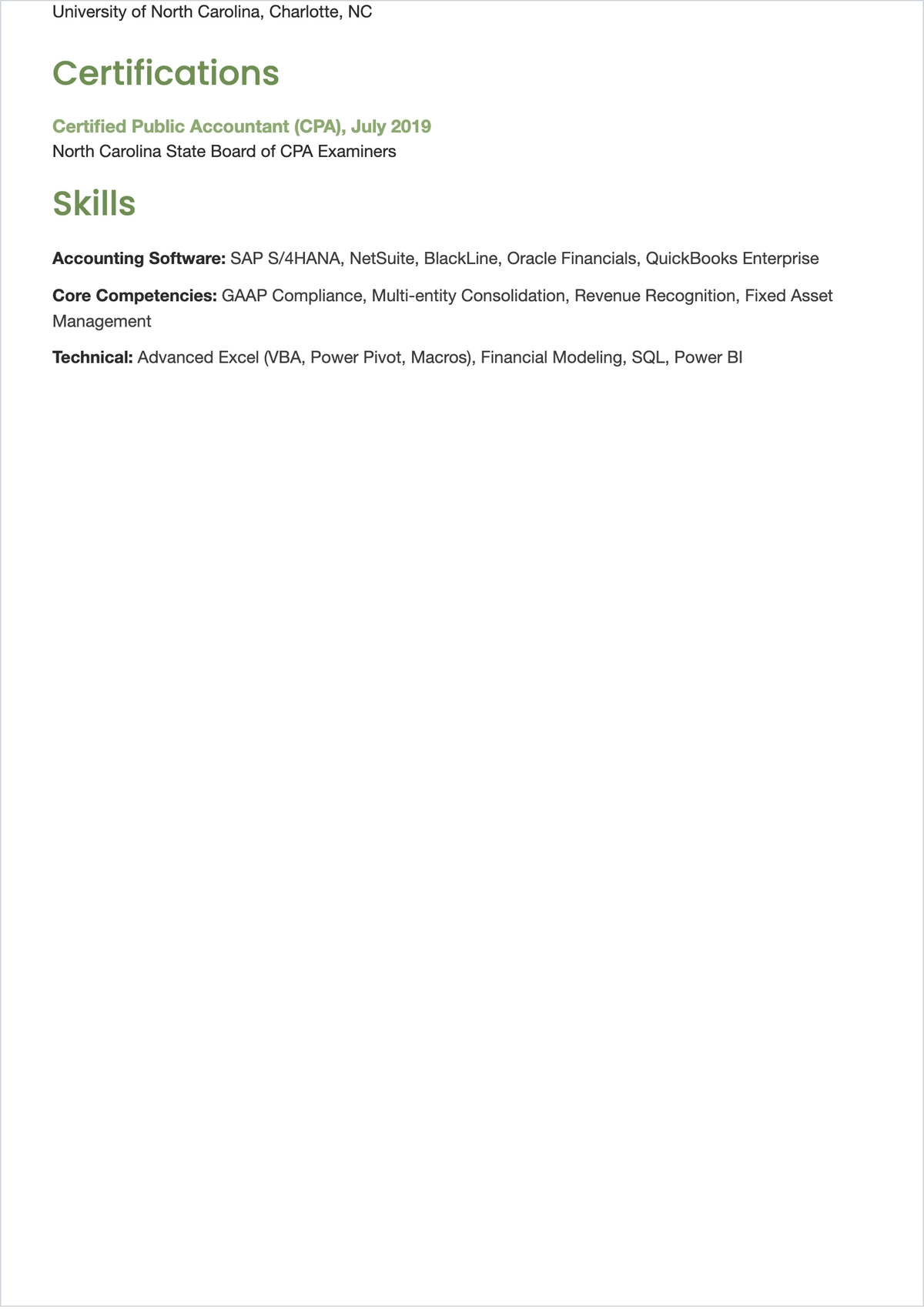 Free General Ledger Accountant ATS CV Template, AI CV Builder