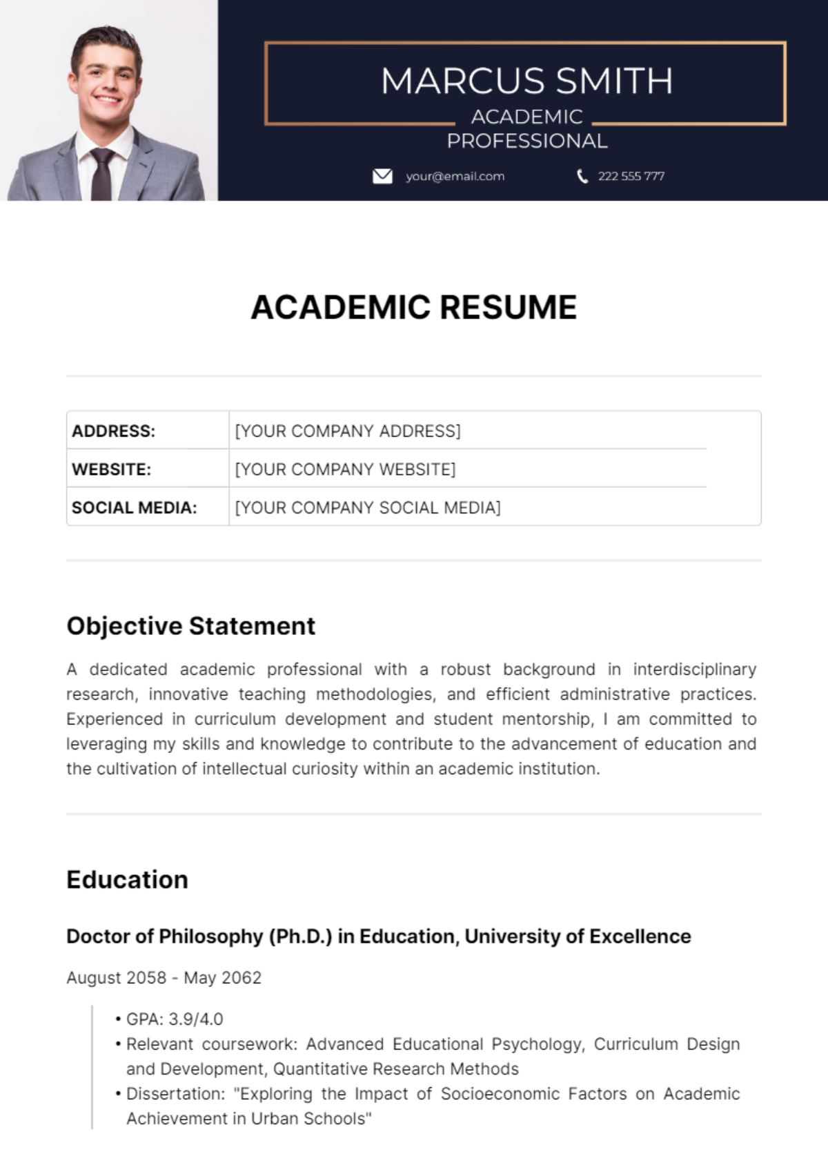 Academic Resume Template