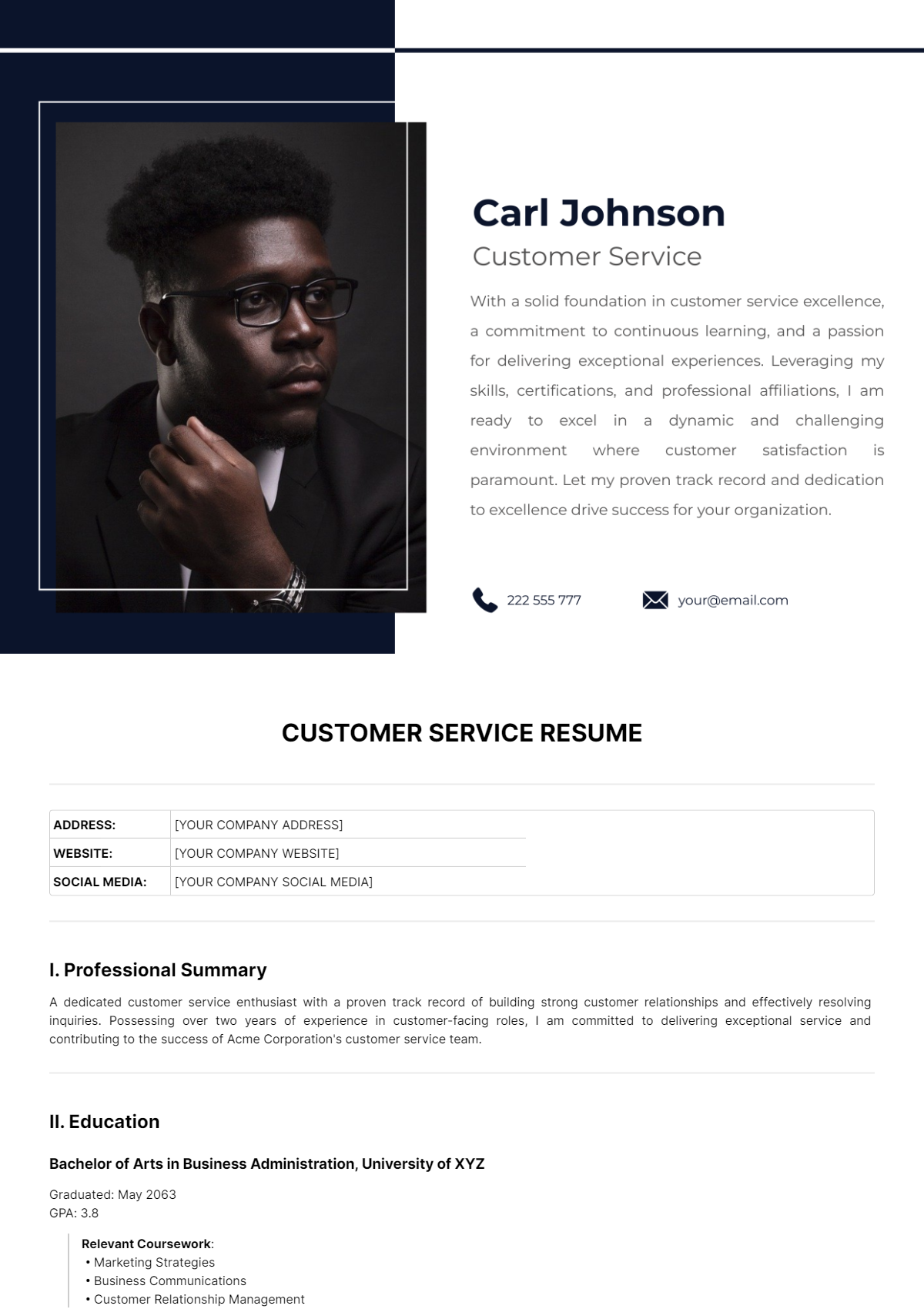 Customer Service Resume Template