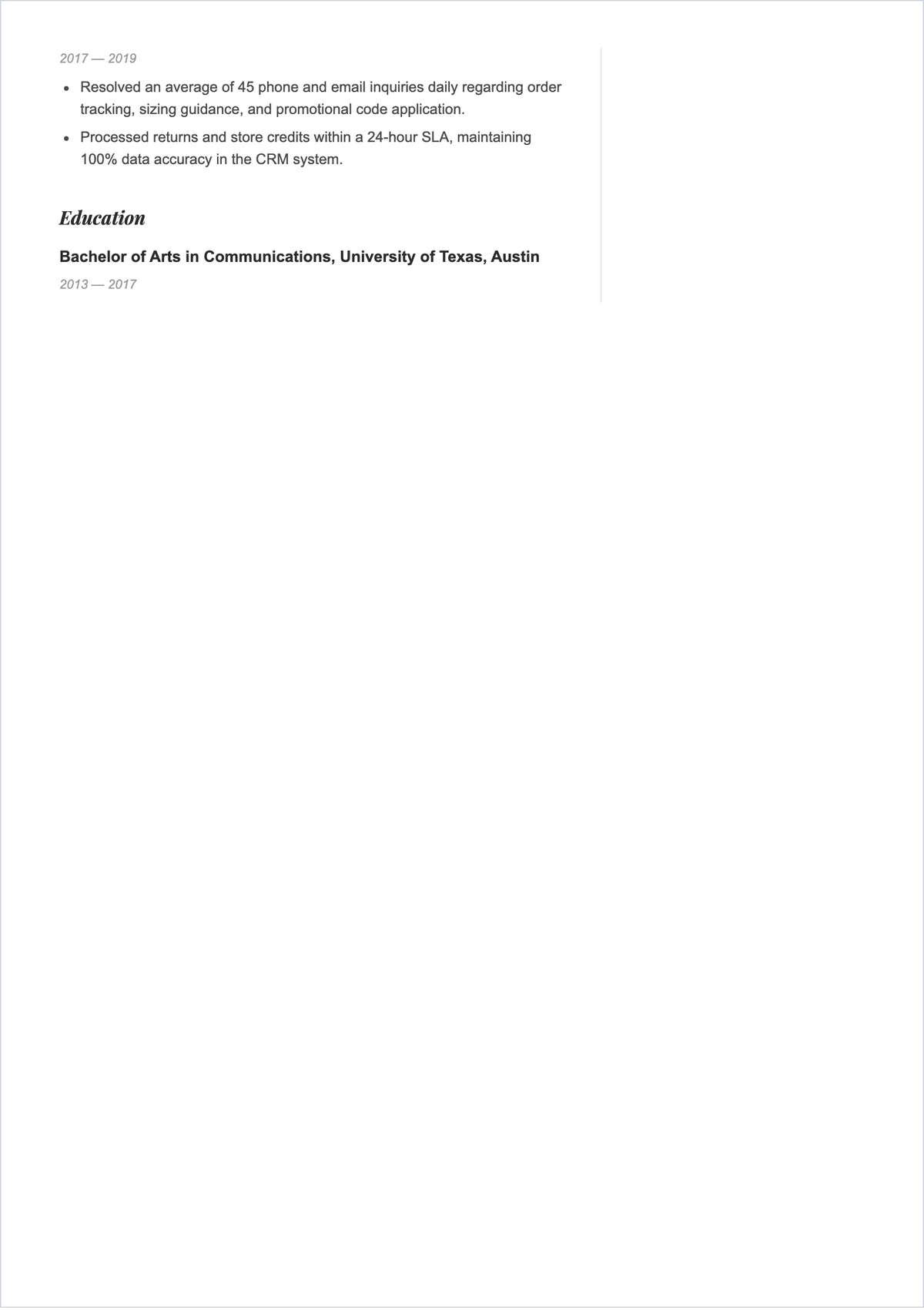 Free Customer Service ATS Resume Template, AI Resume Builder