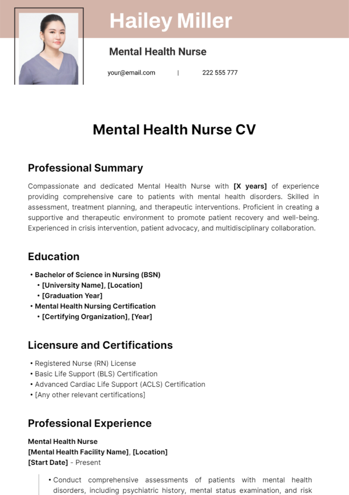 Free Mental Health Nurse CV Template
