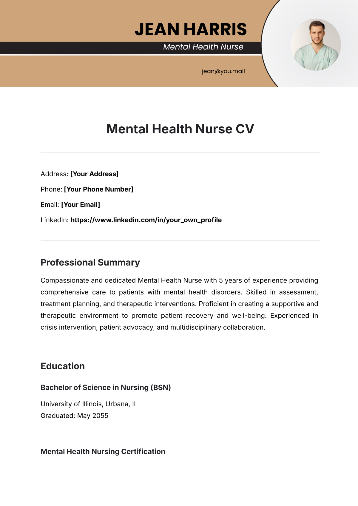 Mental Health Nurse CV Template - Edit Online & Download