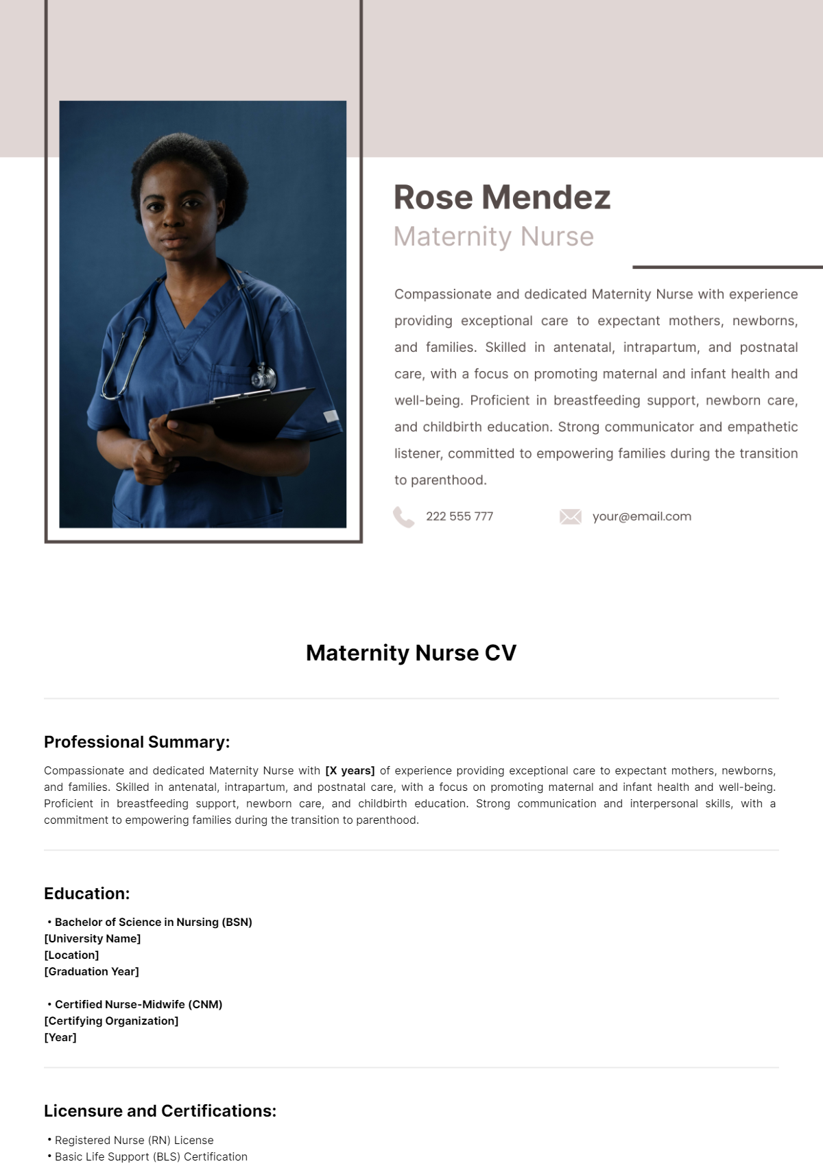 Free Maternity Nurse CV Template