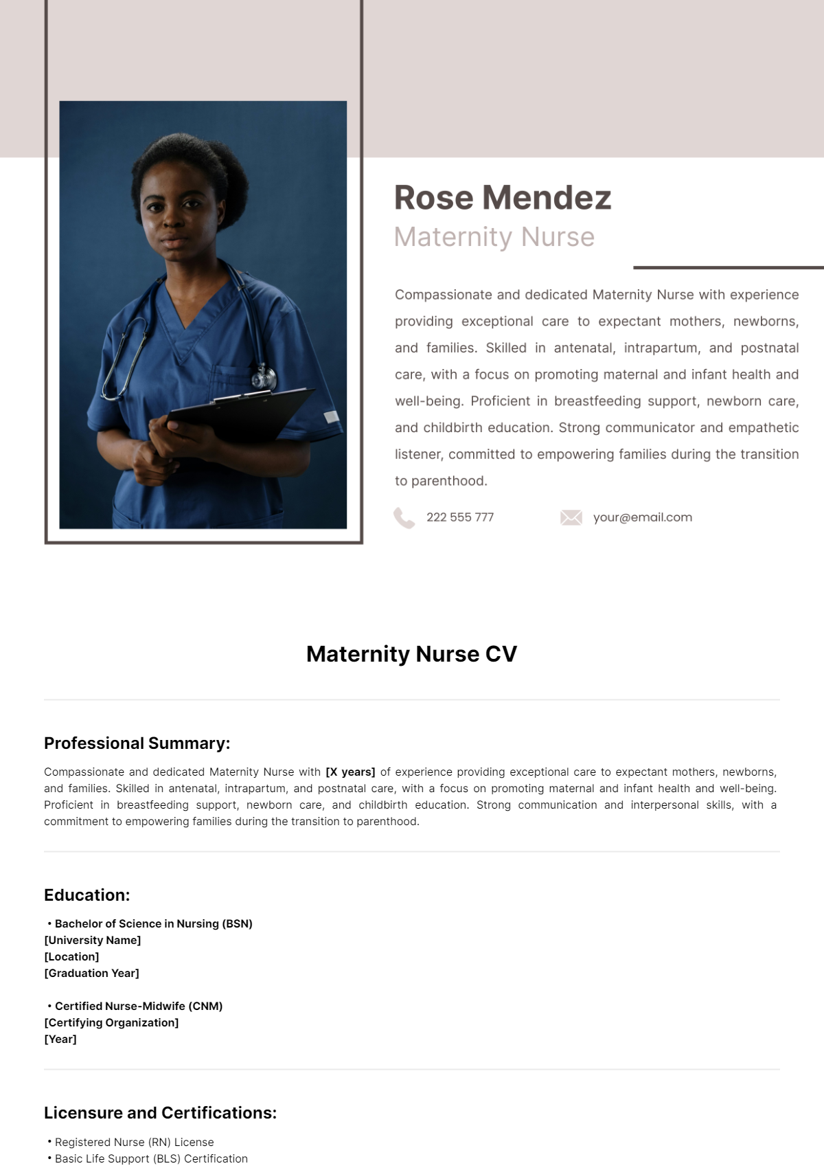 Maternity Nurse CV Template - Edit Online & Download