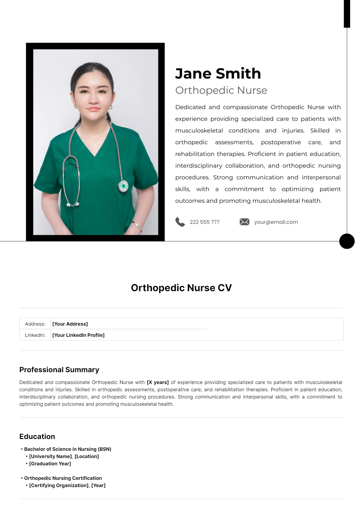 Free Orthopedic Nurse CV Template