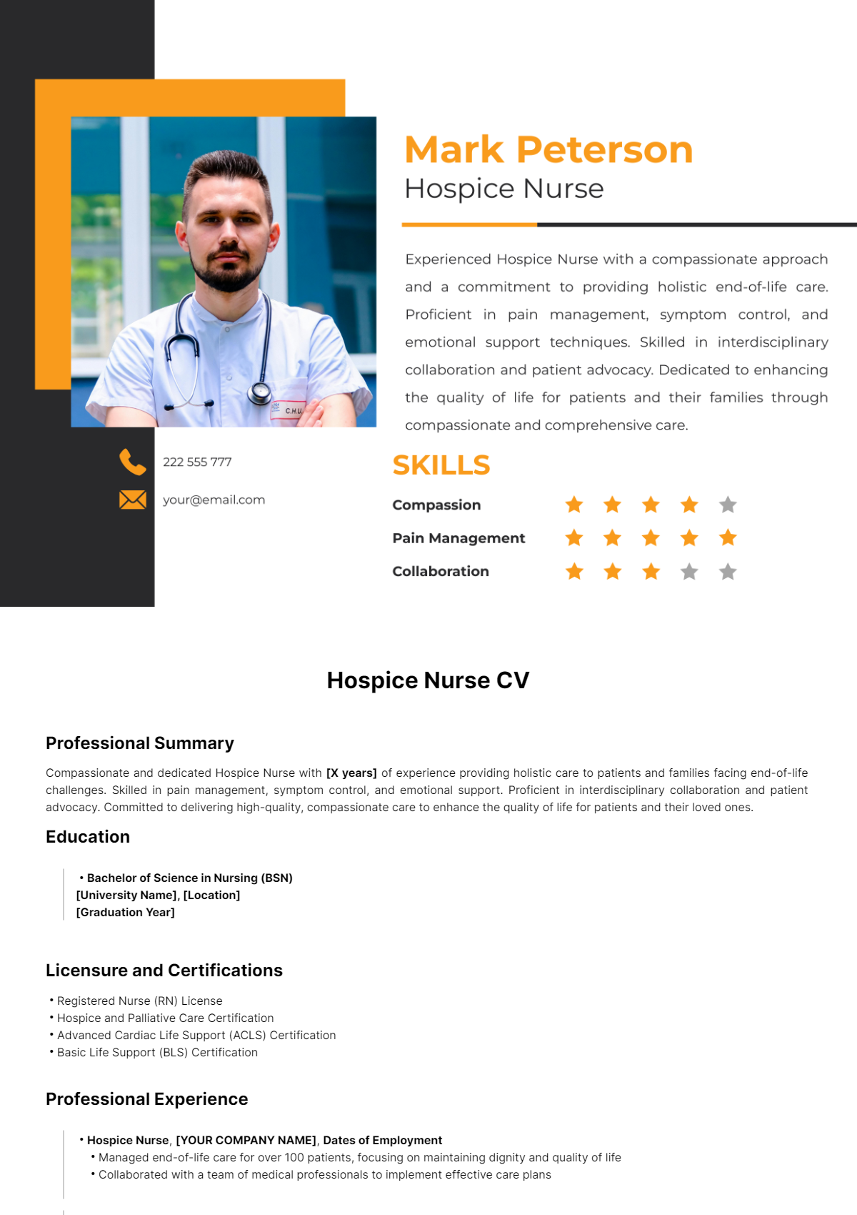 Free Hospice Nurse CV Template