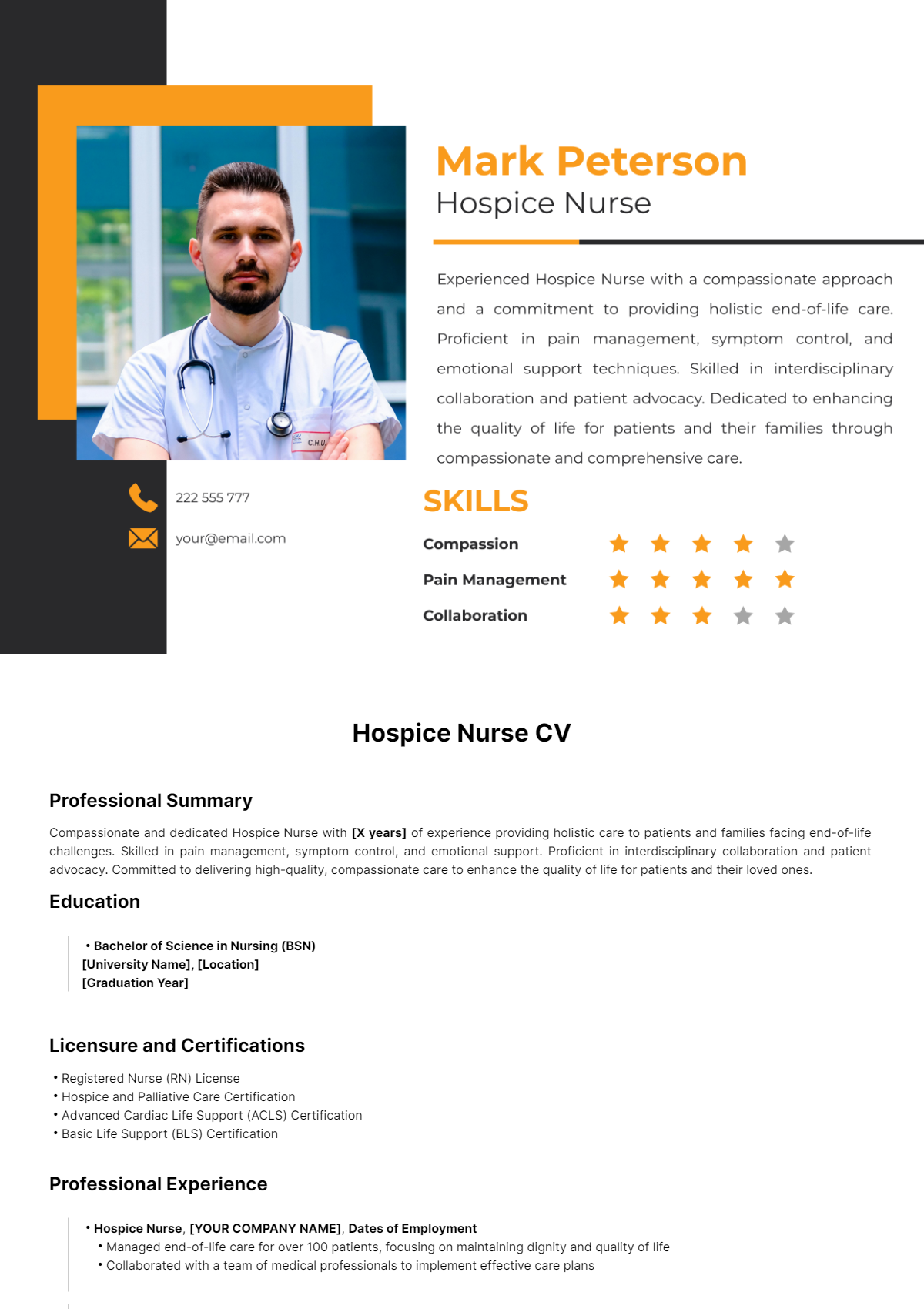 Hospice Nurse CV Template - Edit Online & Download