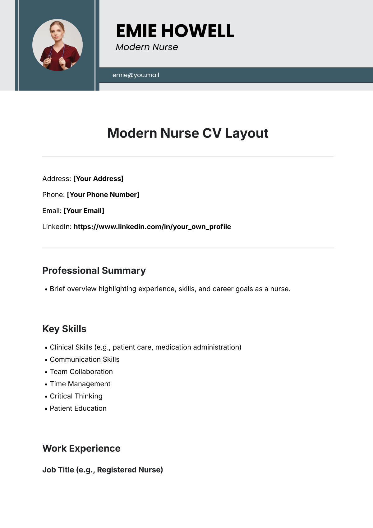 Modern Nurse CV Layout Template - Edit Online & Download