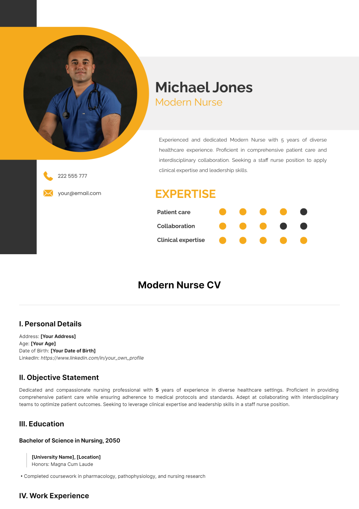 Free Modern Nurse CV Template