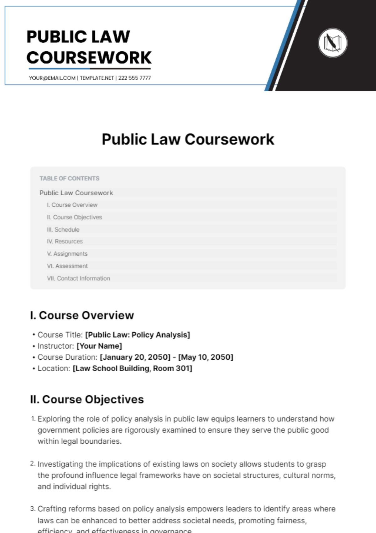 Public Law Coursework Template - Edit Online & Download