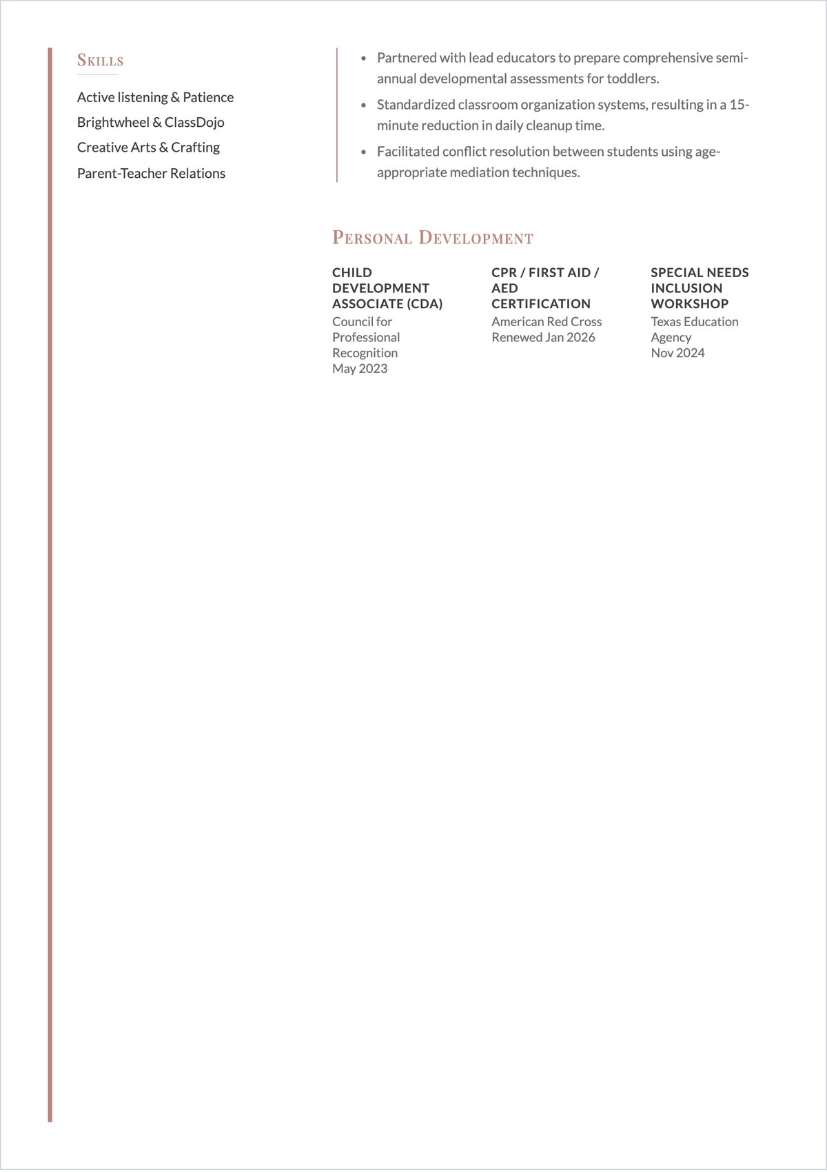 Free Teacher Assistant ATS Resume Template, AI Resume Builder