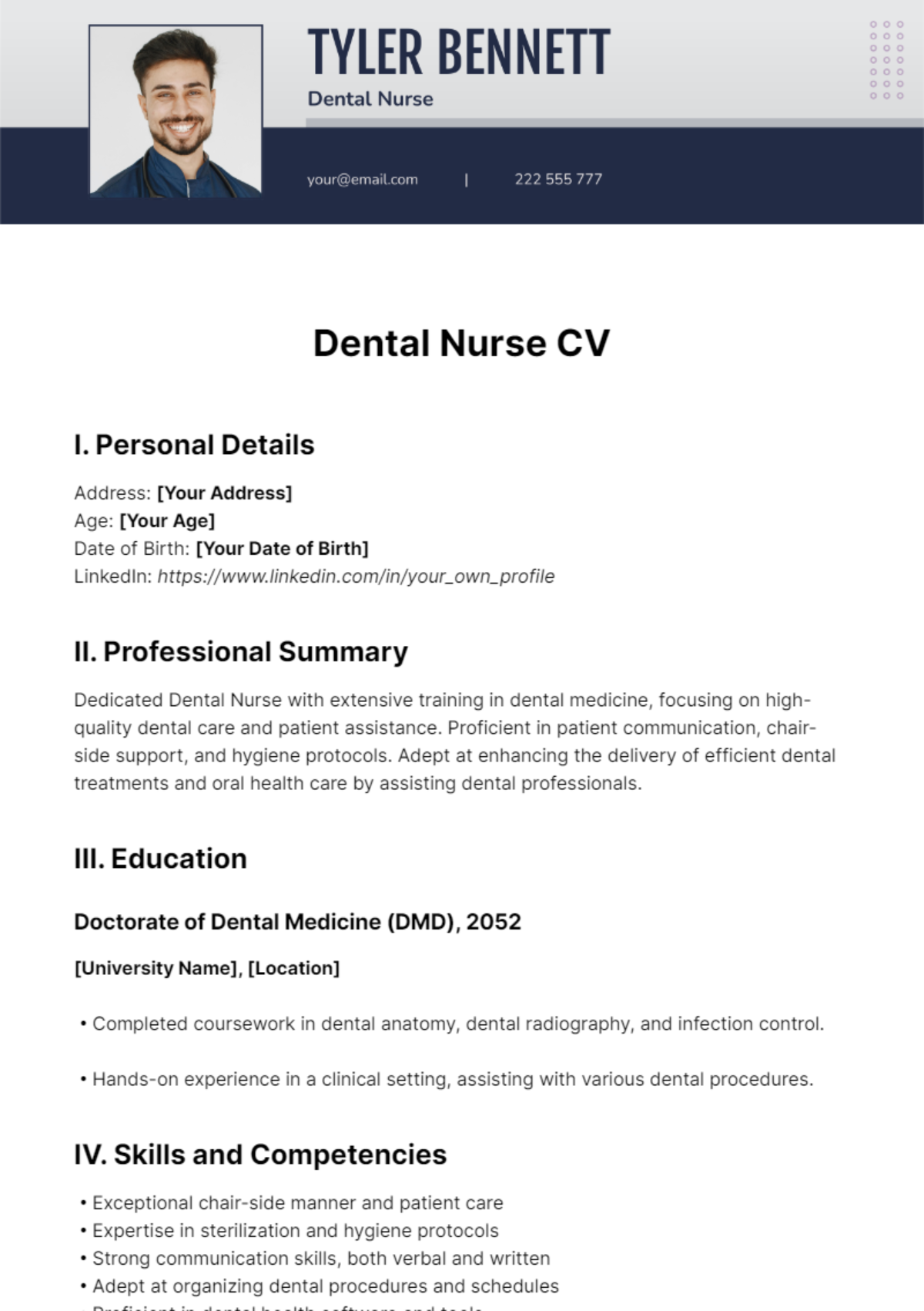 Free Dental Nurse CV Template