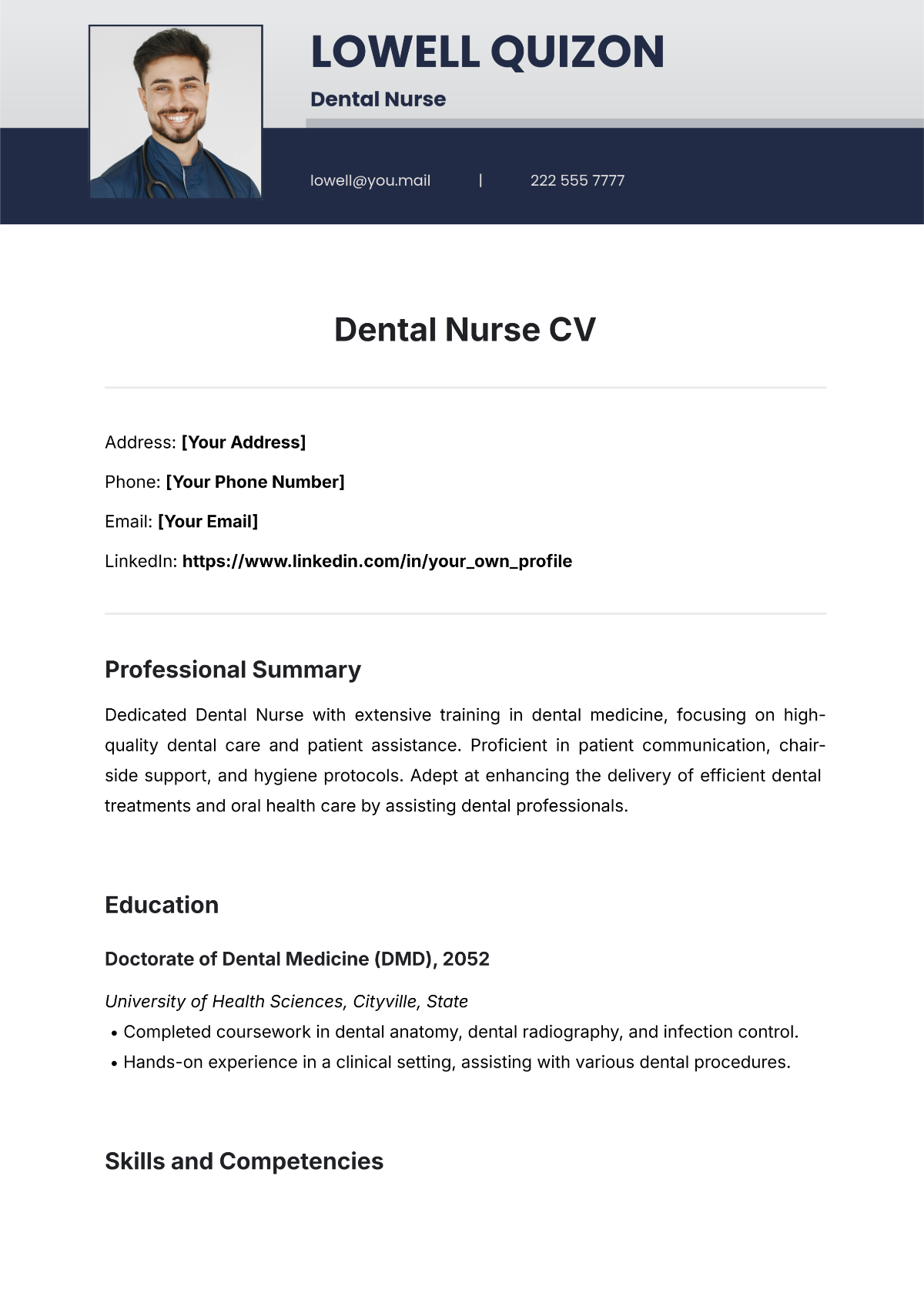 Dental Nurse CV Template - Edit Online & Download