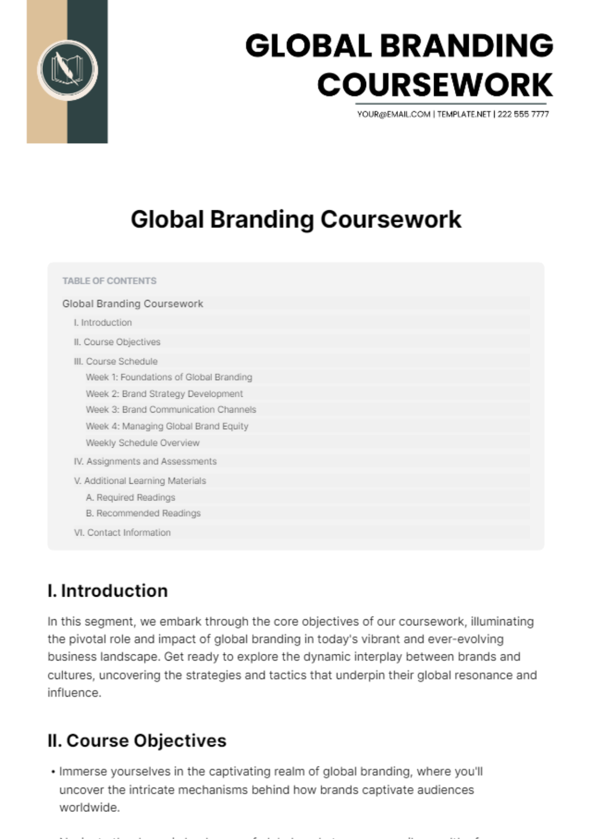 Free Global Branding Coursework Template