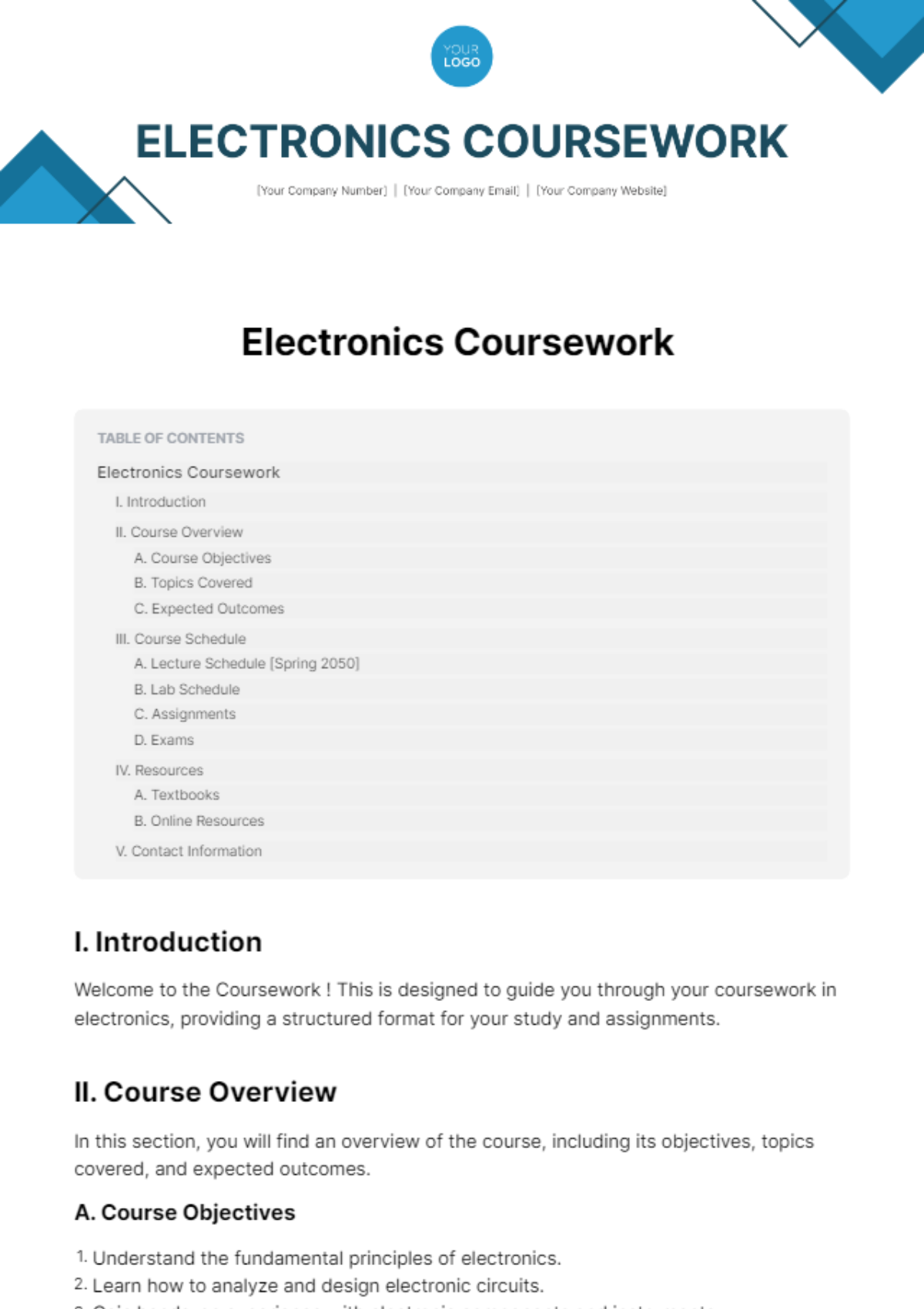 Electronics Coursework Template - Edit Online & Download