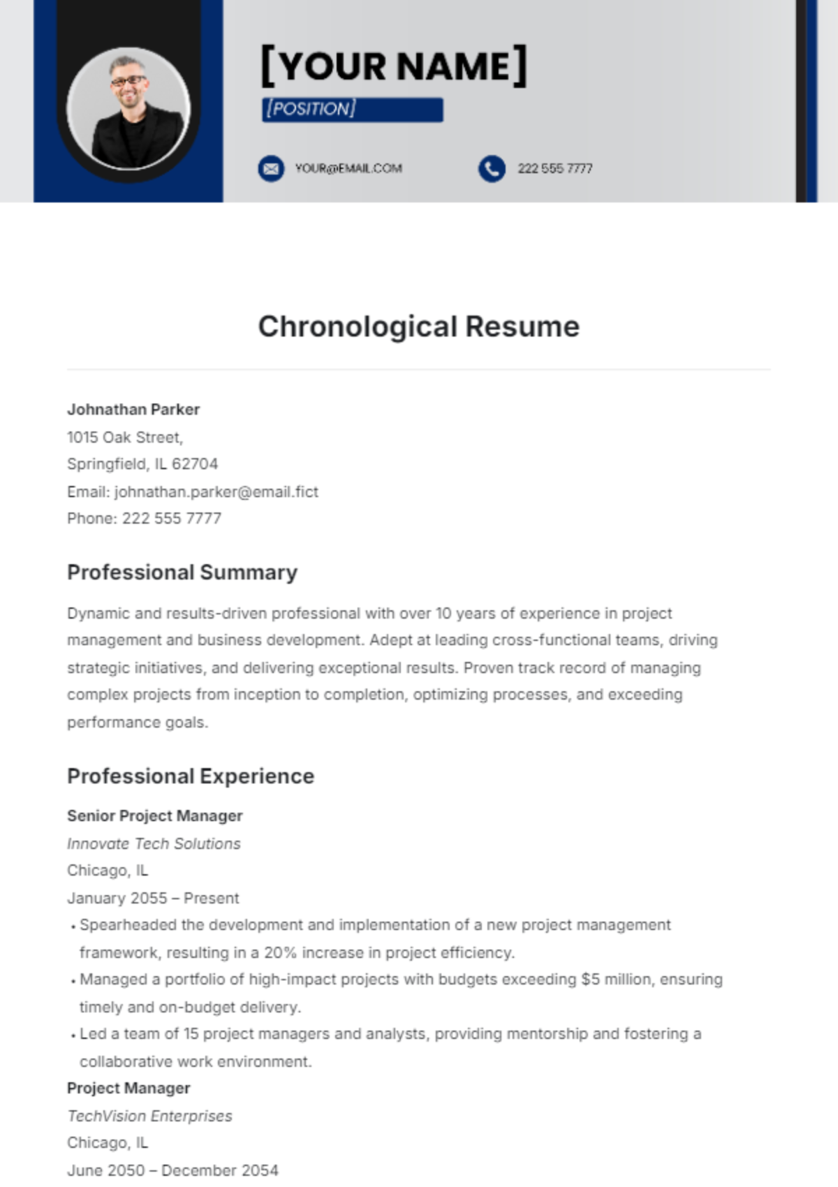 Chronological Resume Template - Edit Online & Download