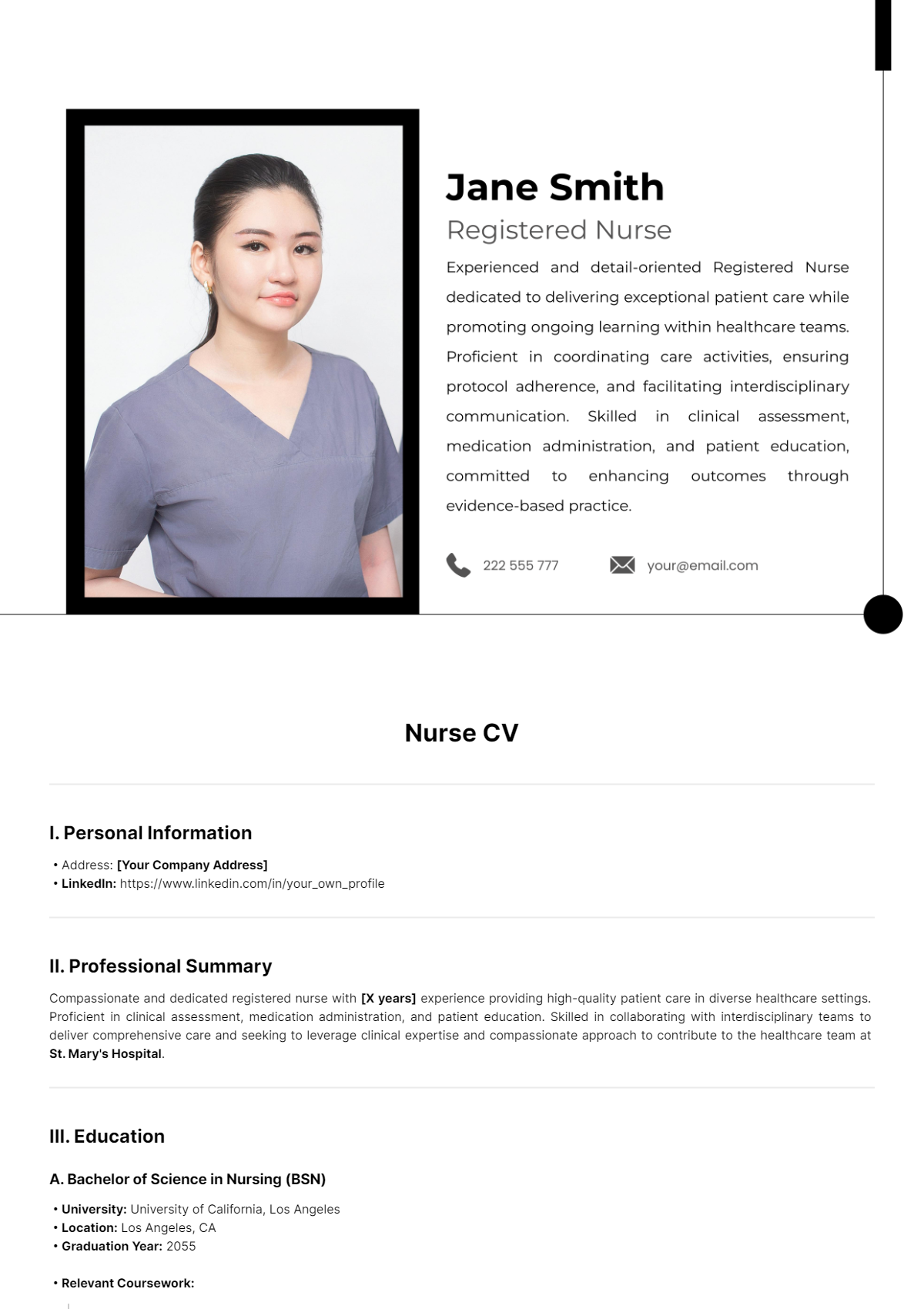Free Nurse CV Template