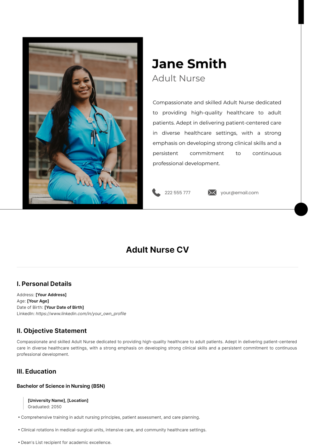 Free Adult Nurse CV Template