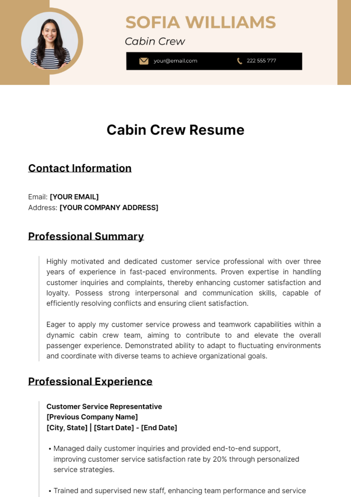 Cabin Crew Resume Template