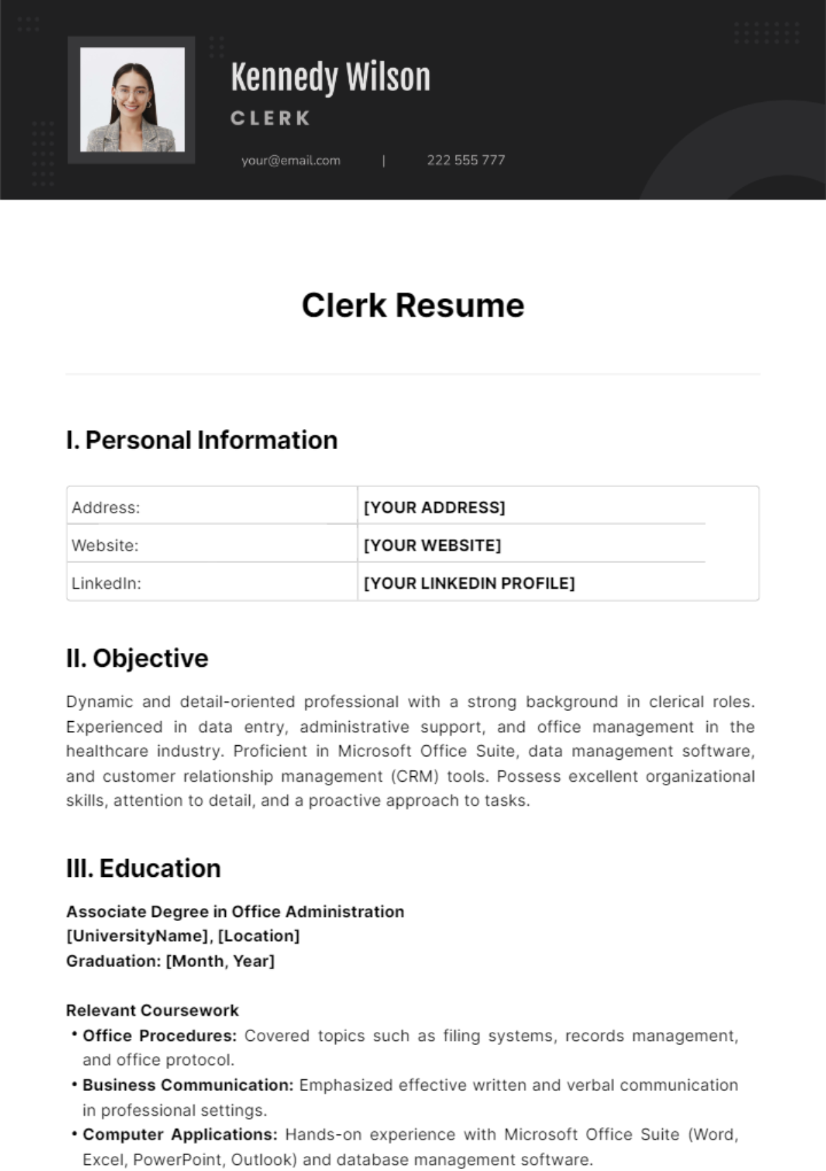 Clerk Resume Template