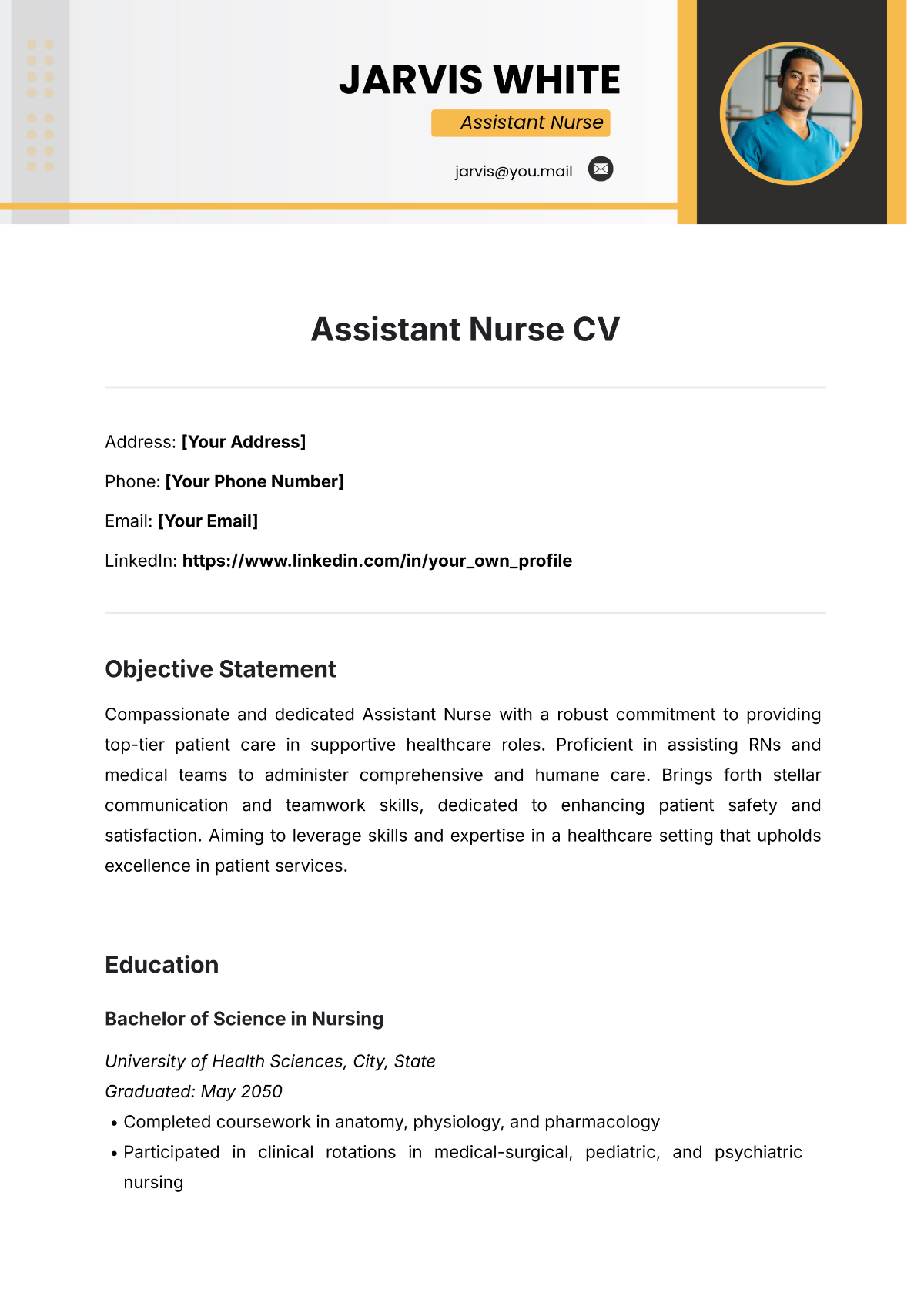 Free Assistant Nurse CV Template - Edit Online & Download | Template.net