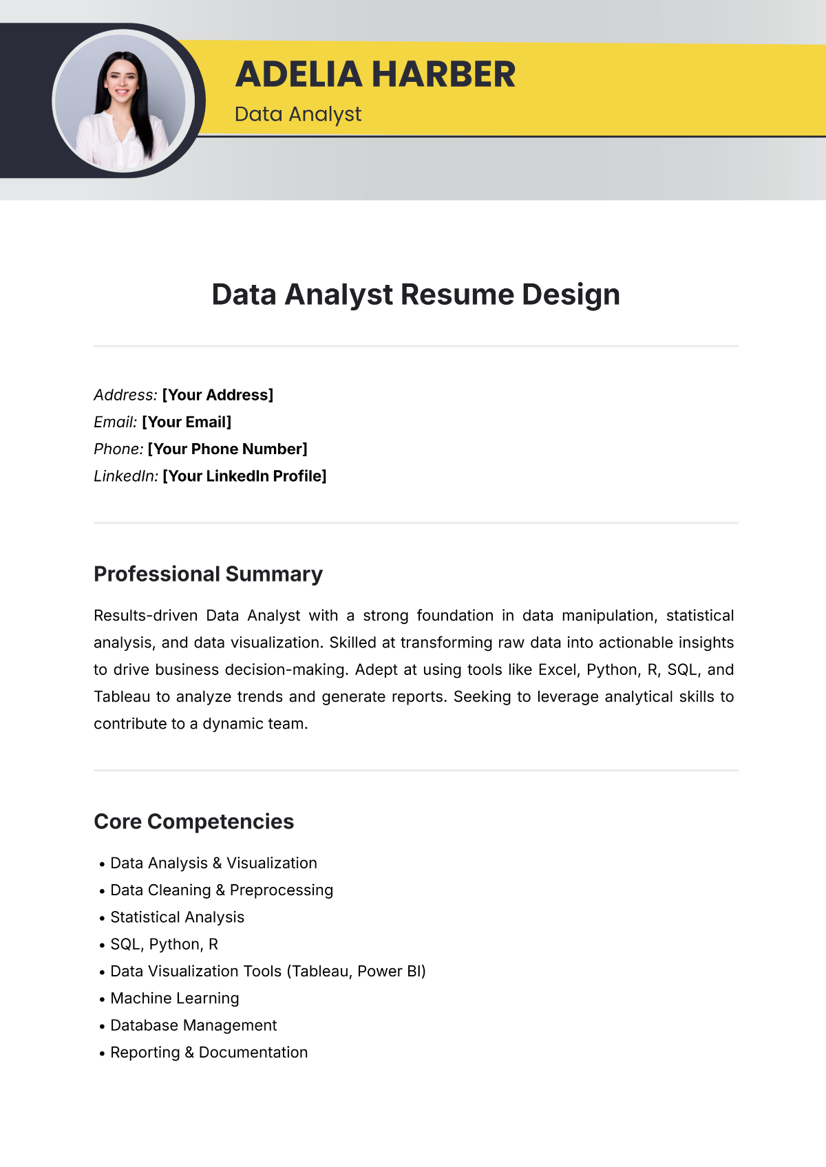 Data Analyst Resume Design Template - Edit Online & Download