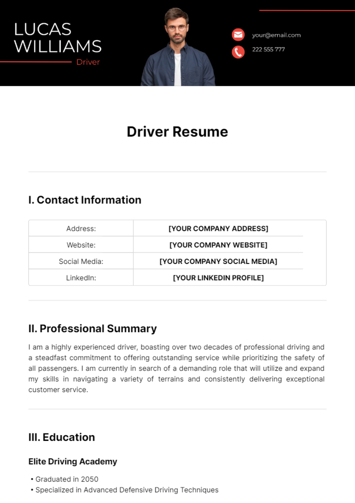 Driver Resume Template
