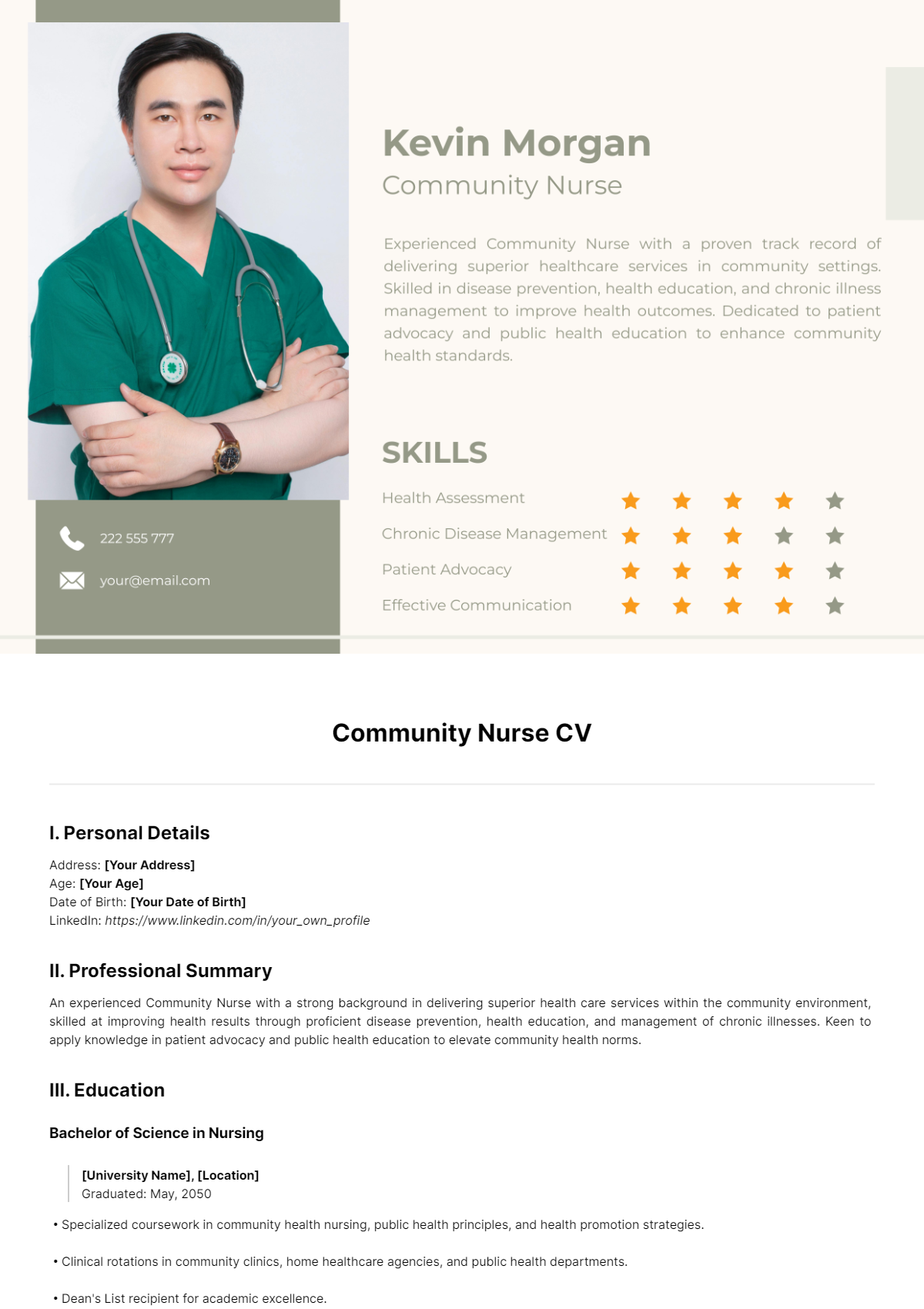 Free Community Nurse CV Template