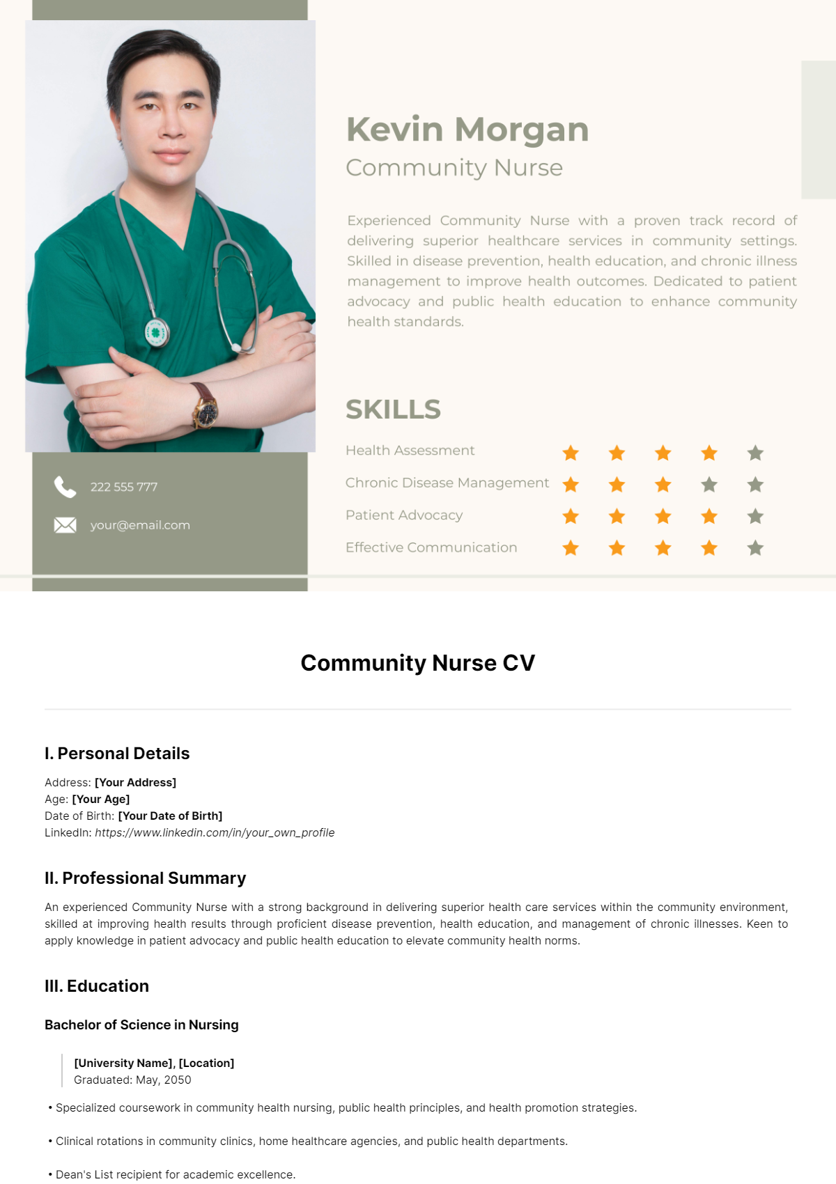 Community Nurse CV Template - Edit Online & Download