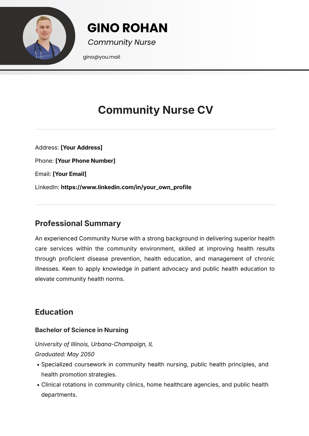 Community Nurse CV Template - Edit Online & Download