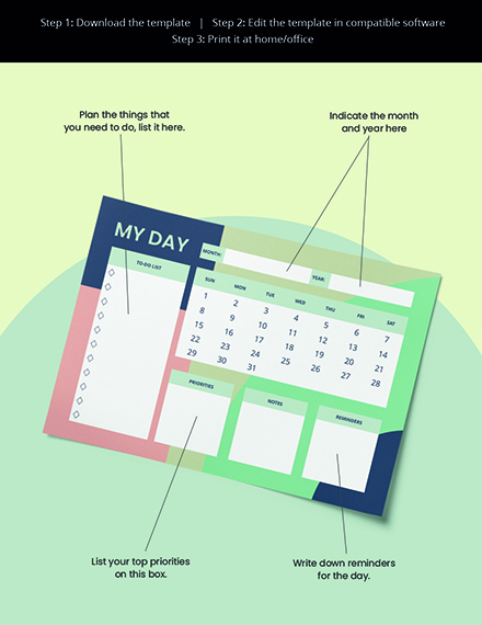 Daily Desk Planner Template Editable