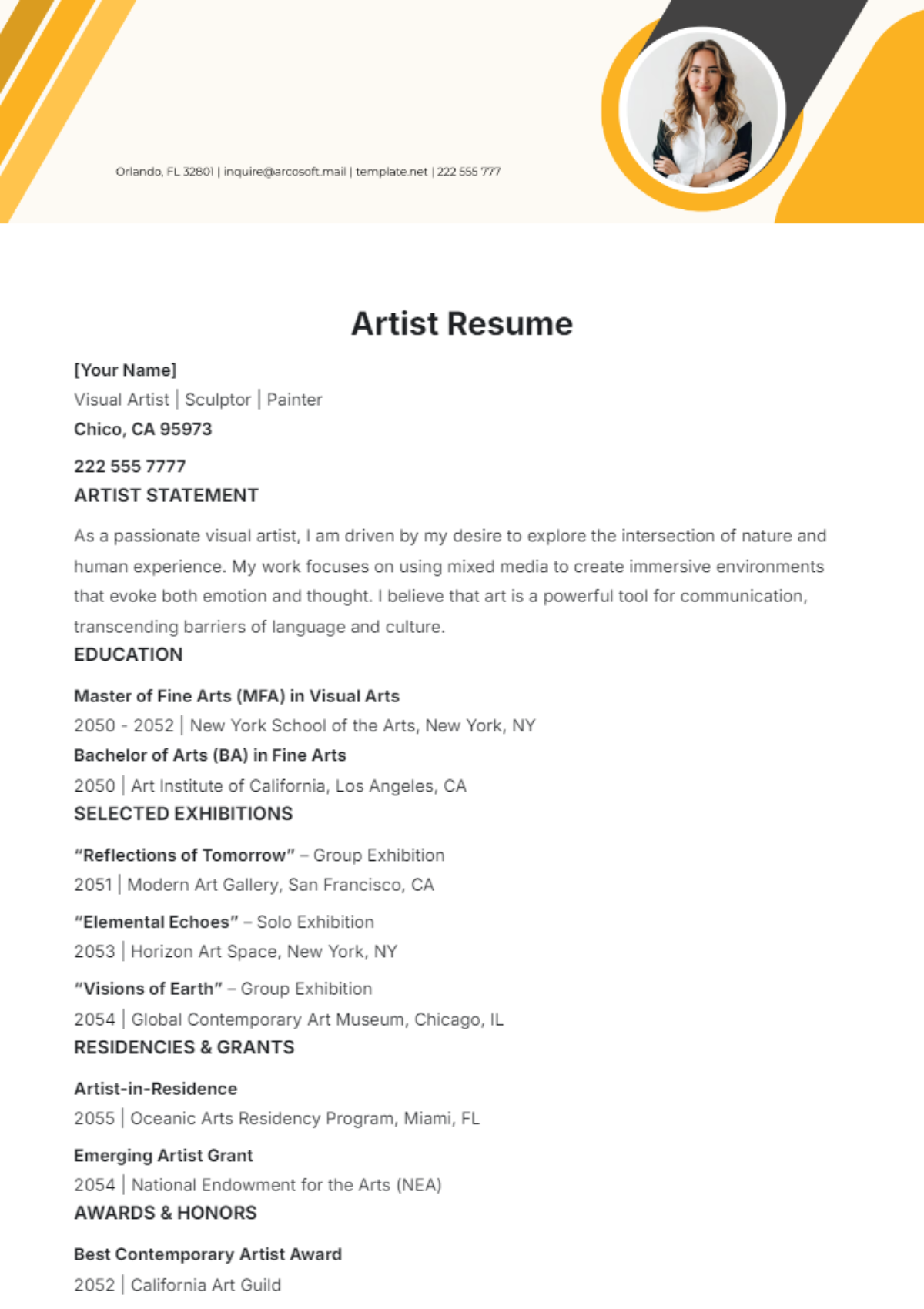 Artist Resume Template - Edit Online & Download