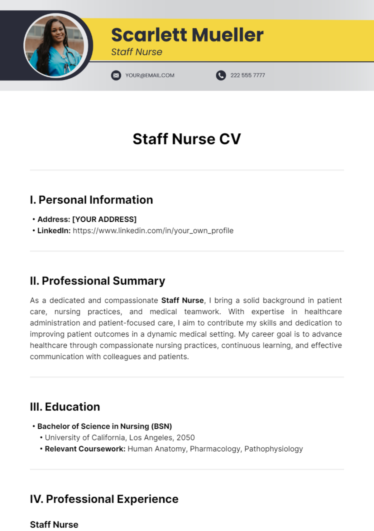 Free Staff Nurse CV Template