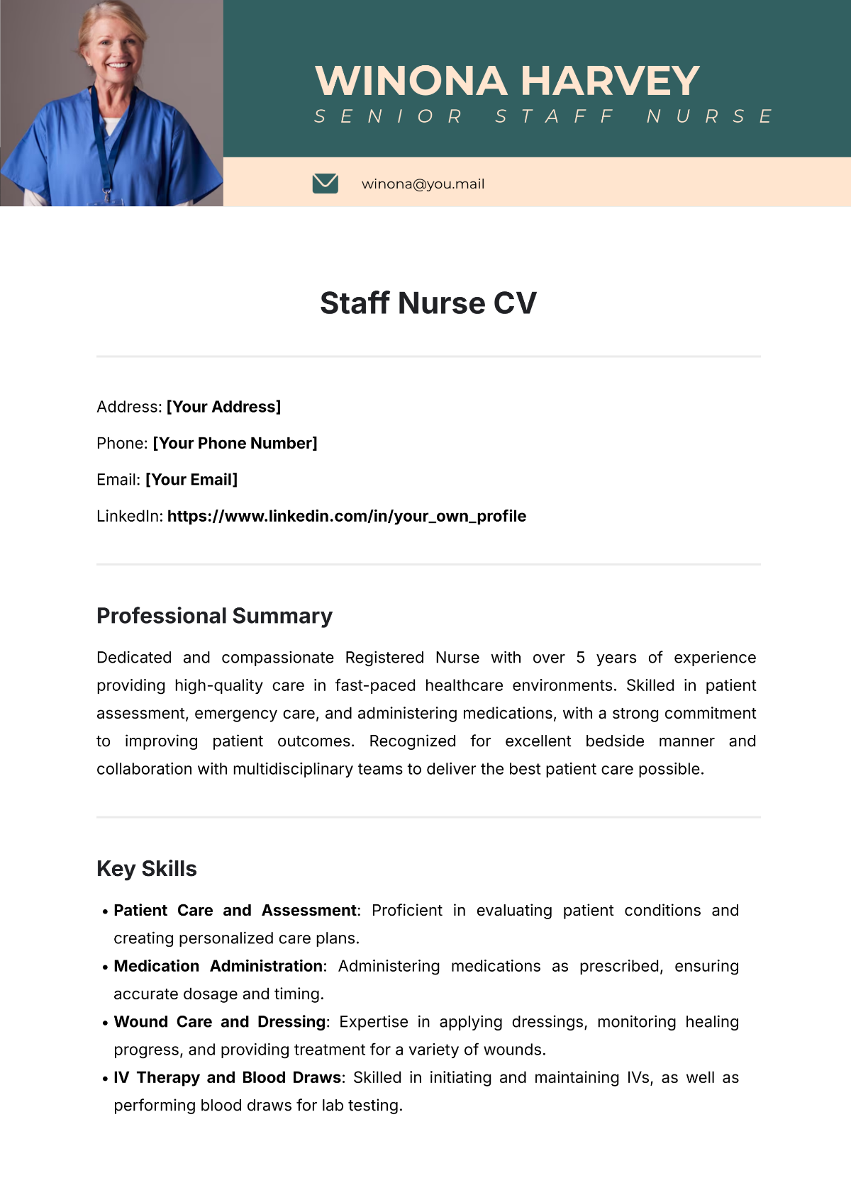 Staff Nurse CV Template - Edit Online & Download