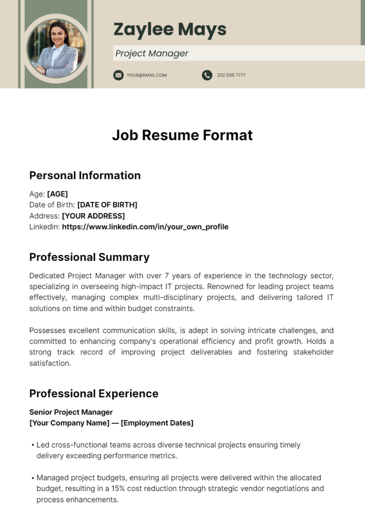 Job Resume Format Template