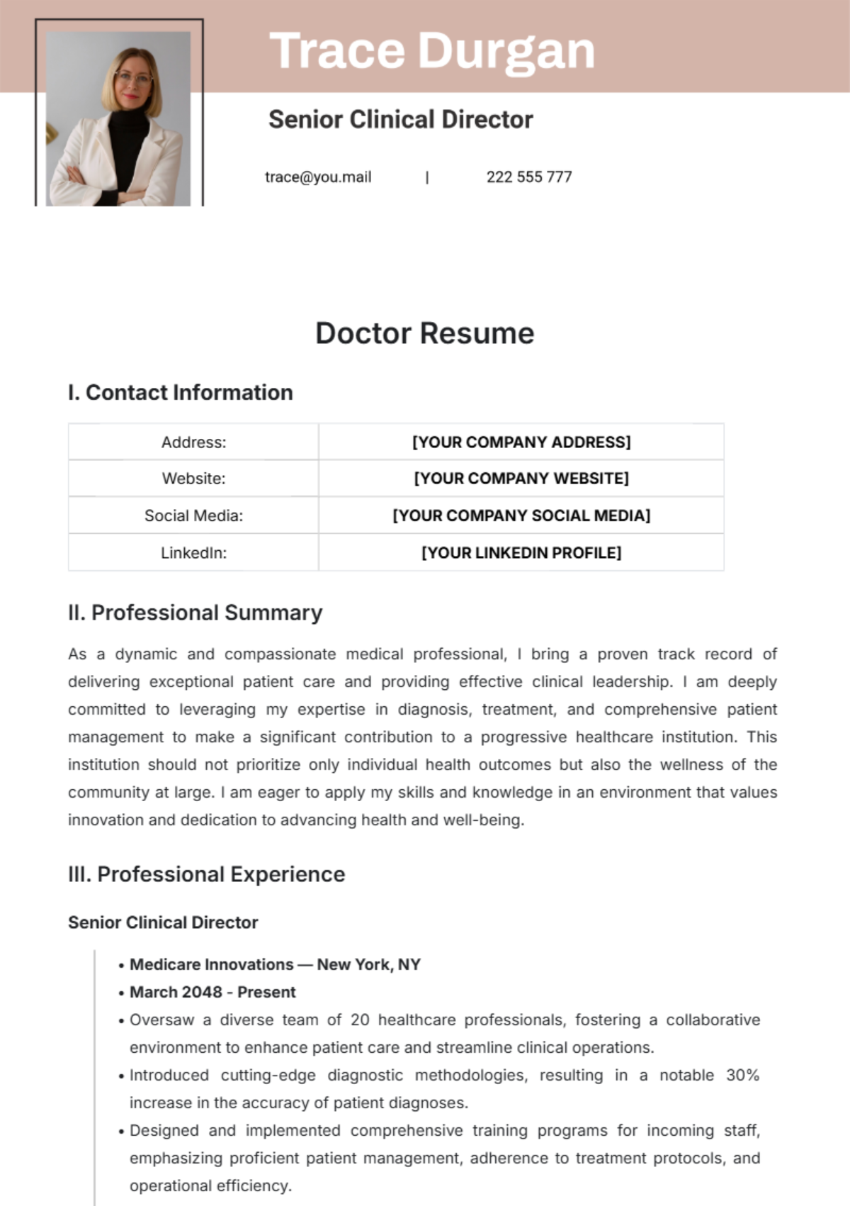 Doctor Resume Template - Edit Online & Download