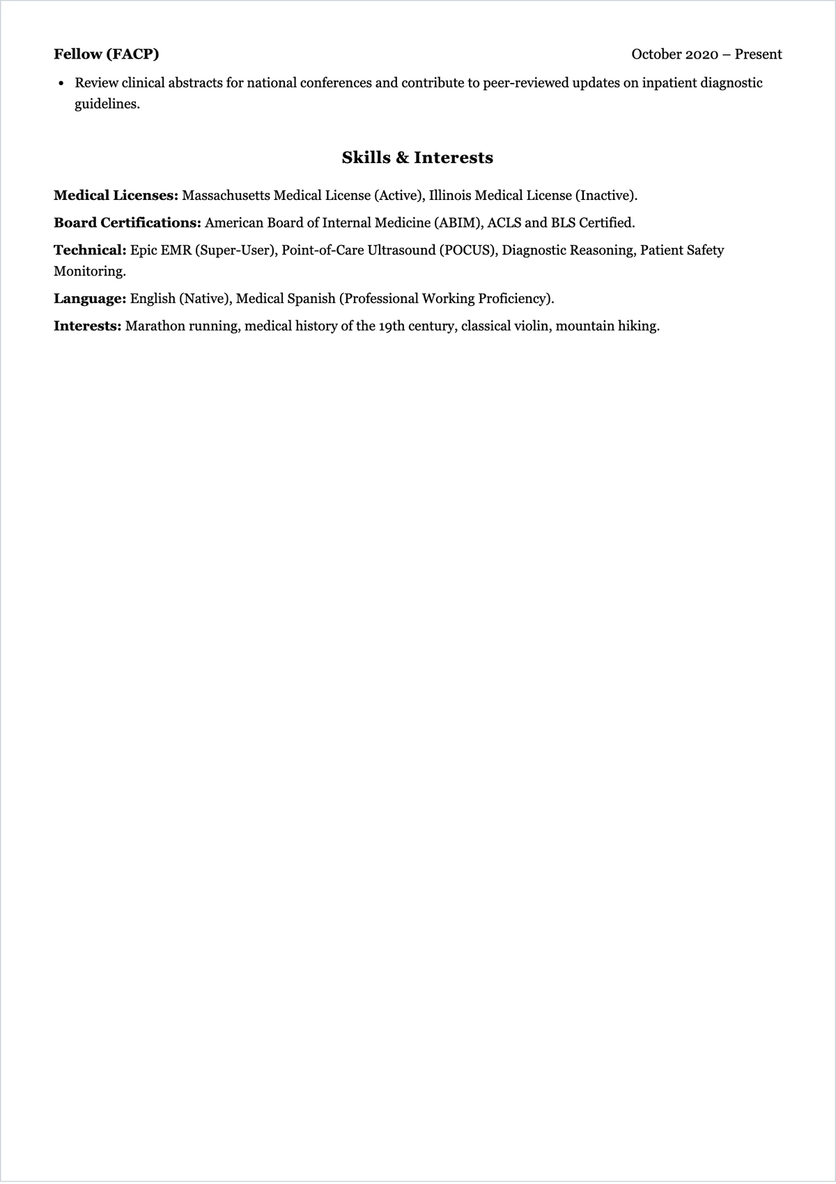 Free Doctor ATS Resume Template, AI Resume Builder