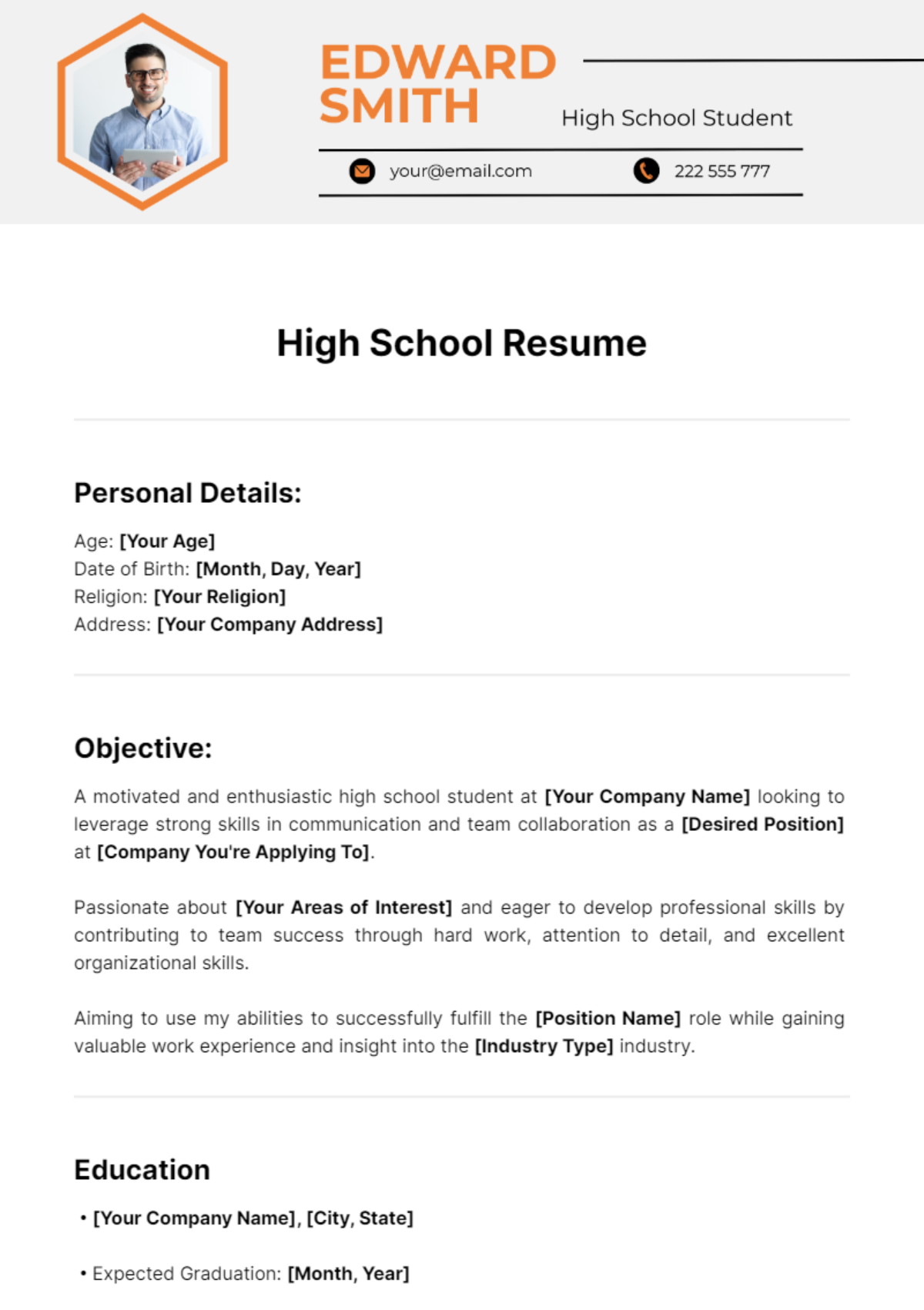 High School Resume Template