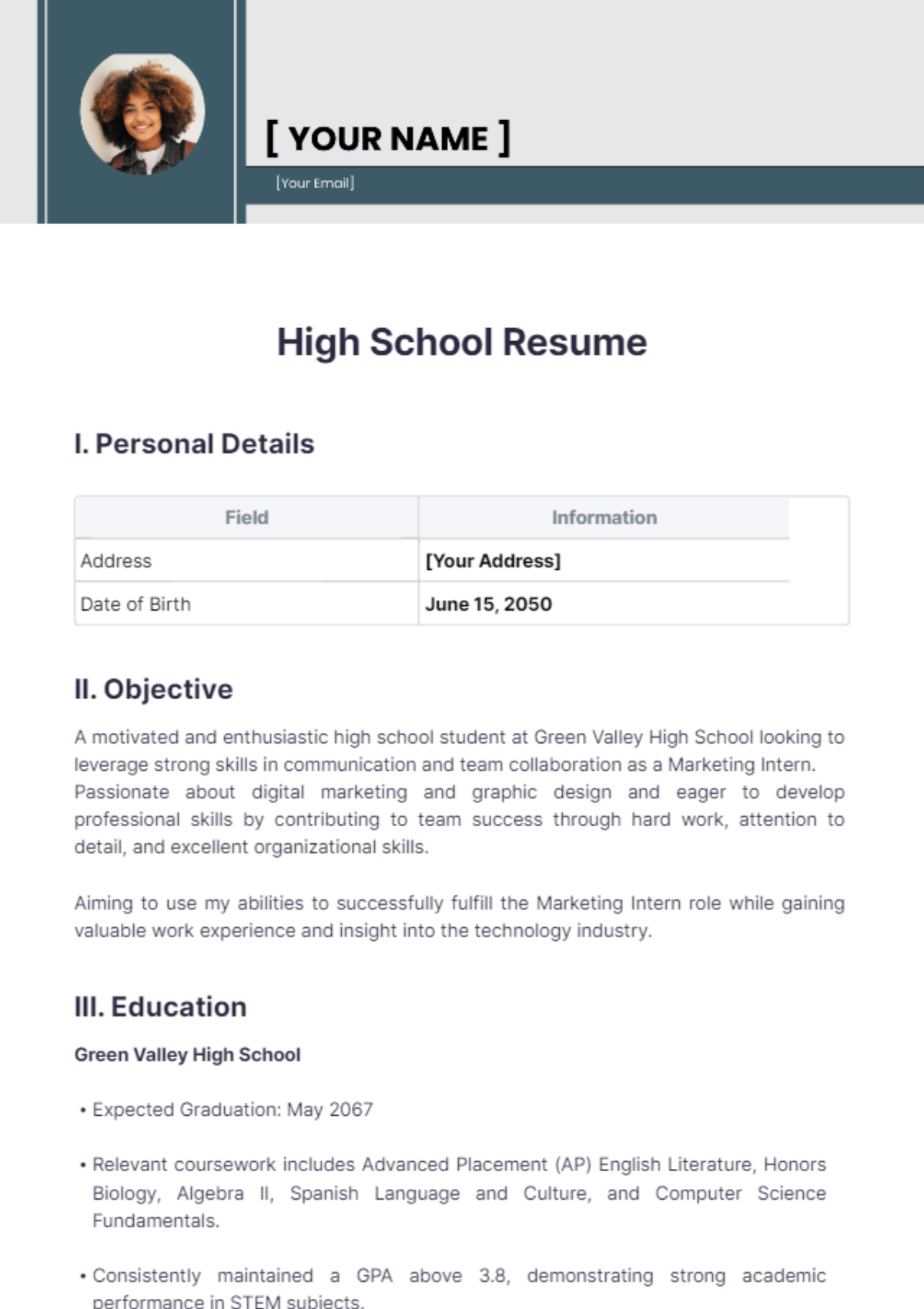 Free High School Resume Template - Edit Online & Download | Template.net